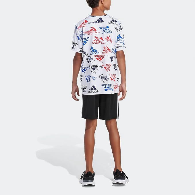 adidas Boys Glitchy Allover Print T-Shirt Breathable Graphic Tee (White/Multi, X-Large) uv6hx