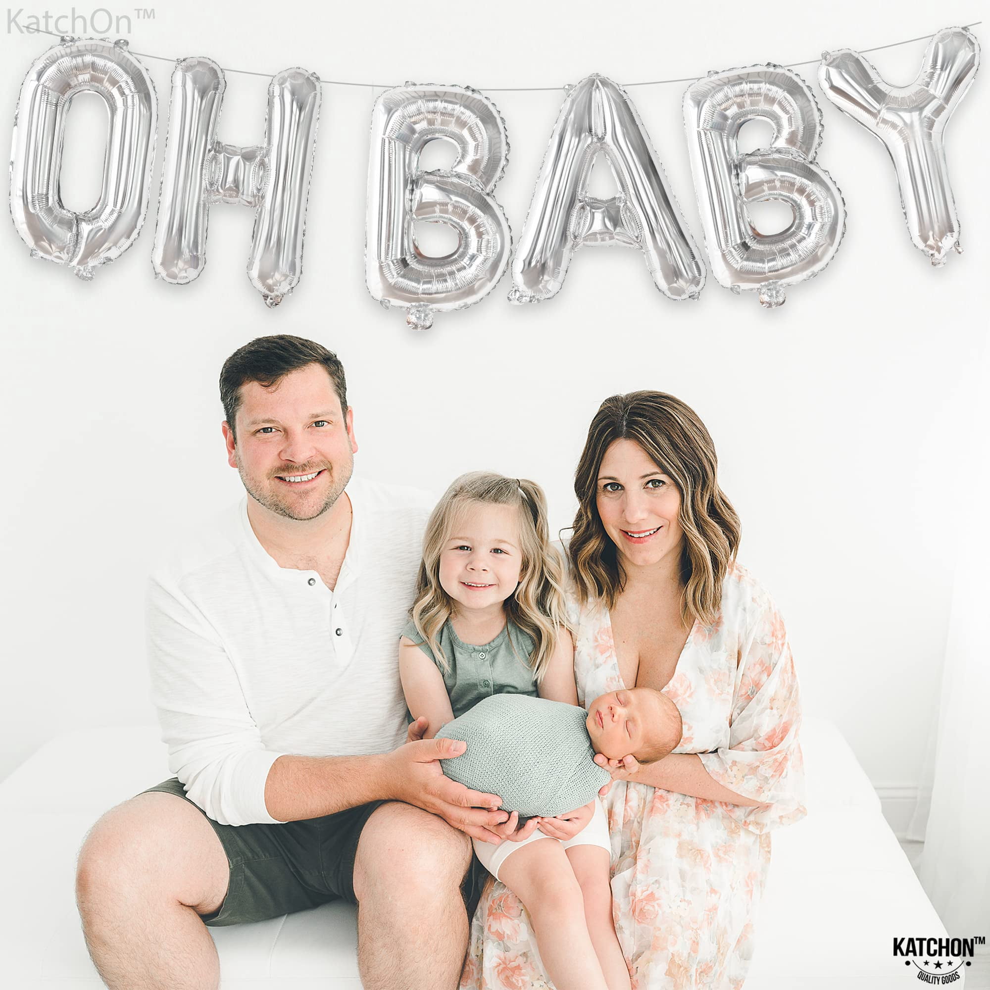 KatchOn Oh Baby Balloon Banner, Silver Foil Letter Balloons for Baby Shower and Gender Reveal Decorations (16 in) 1t8c0