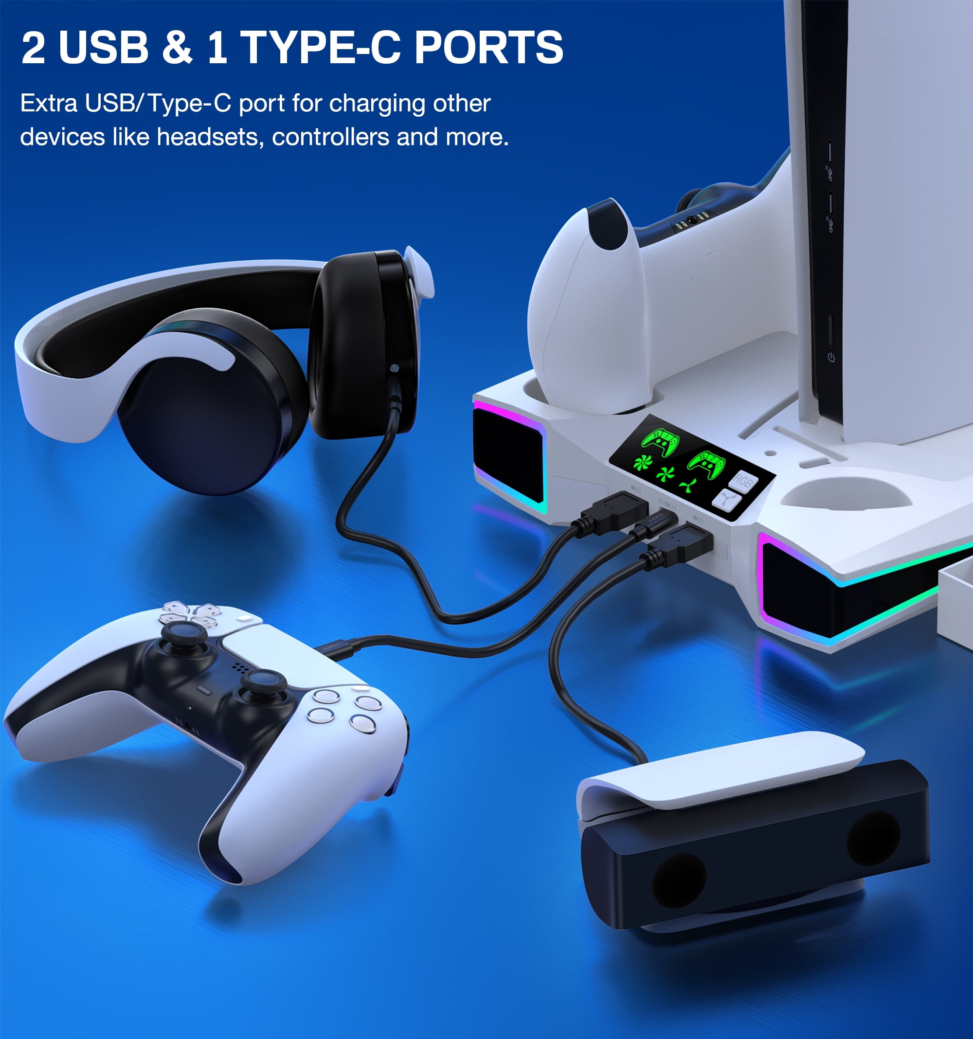 EUROA PS5 Cooling Stand with Dual Controller Charger and 13 Game Slots (White, 1 Pack) 4e1o8
