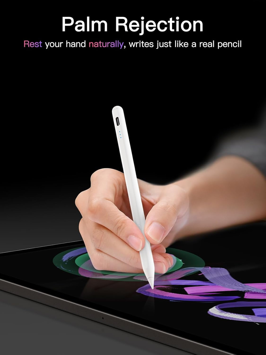 GATATOL Stylus Pen for iPad (2018-2025 Models) with Palm Rejection, Tilt Sensitivity, and Shortcut Button (White) 7k8g5