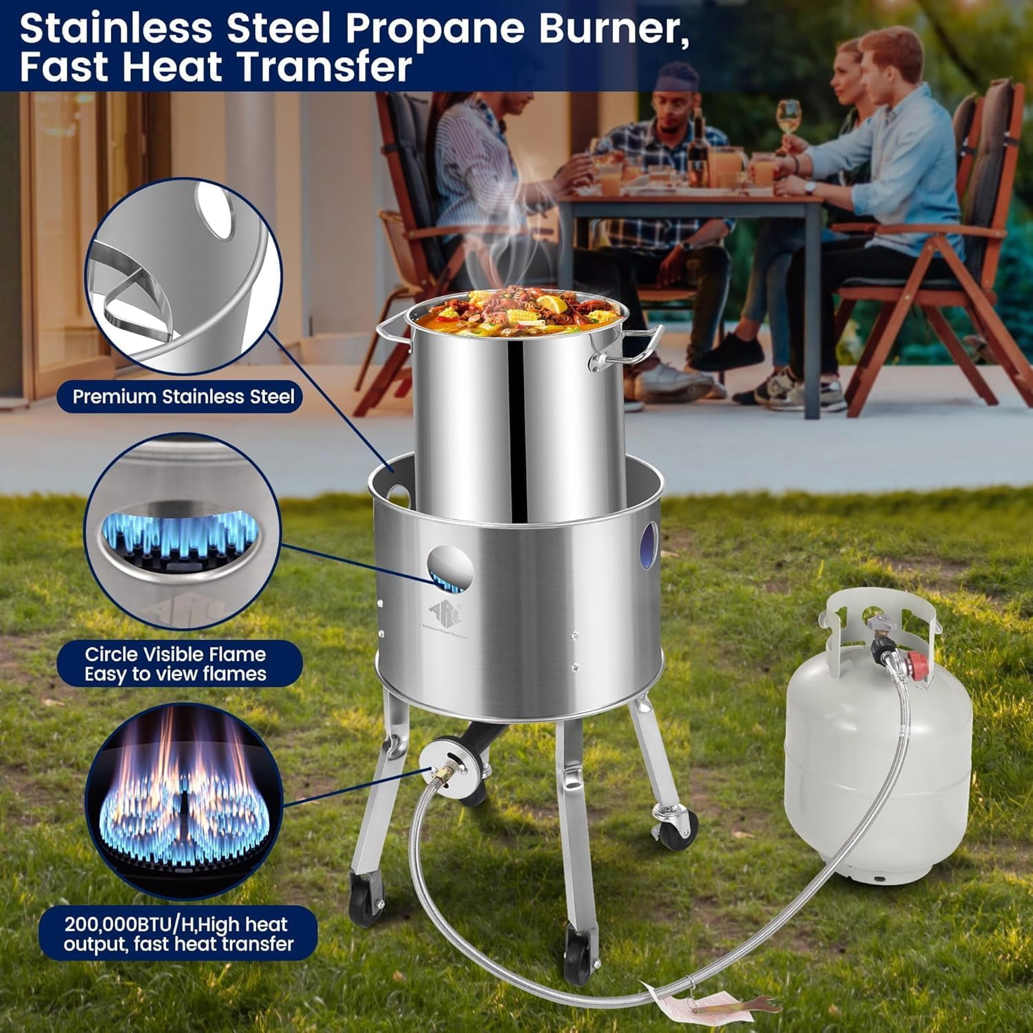 ARC USA 64QT Seafood Boiling Kit, Stainless Steel Propane Burner and Crawfish Pot with Strainer (Silver, 64 qt) p83c5