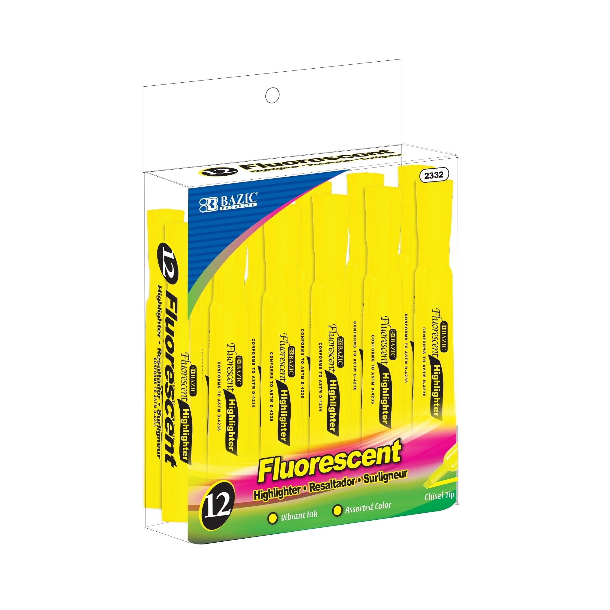 BAZIC Highlighter Desk Style Chisel Tip Marker (Yellow, 12-Count) npt8j