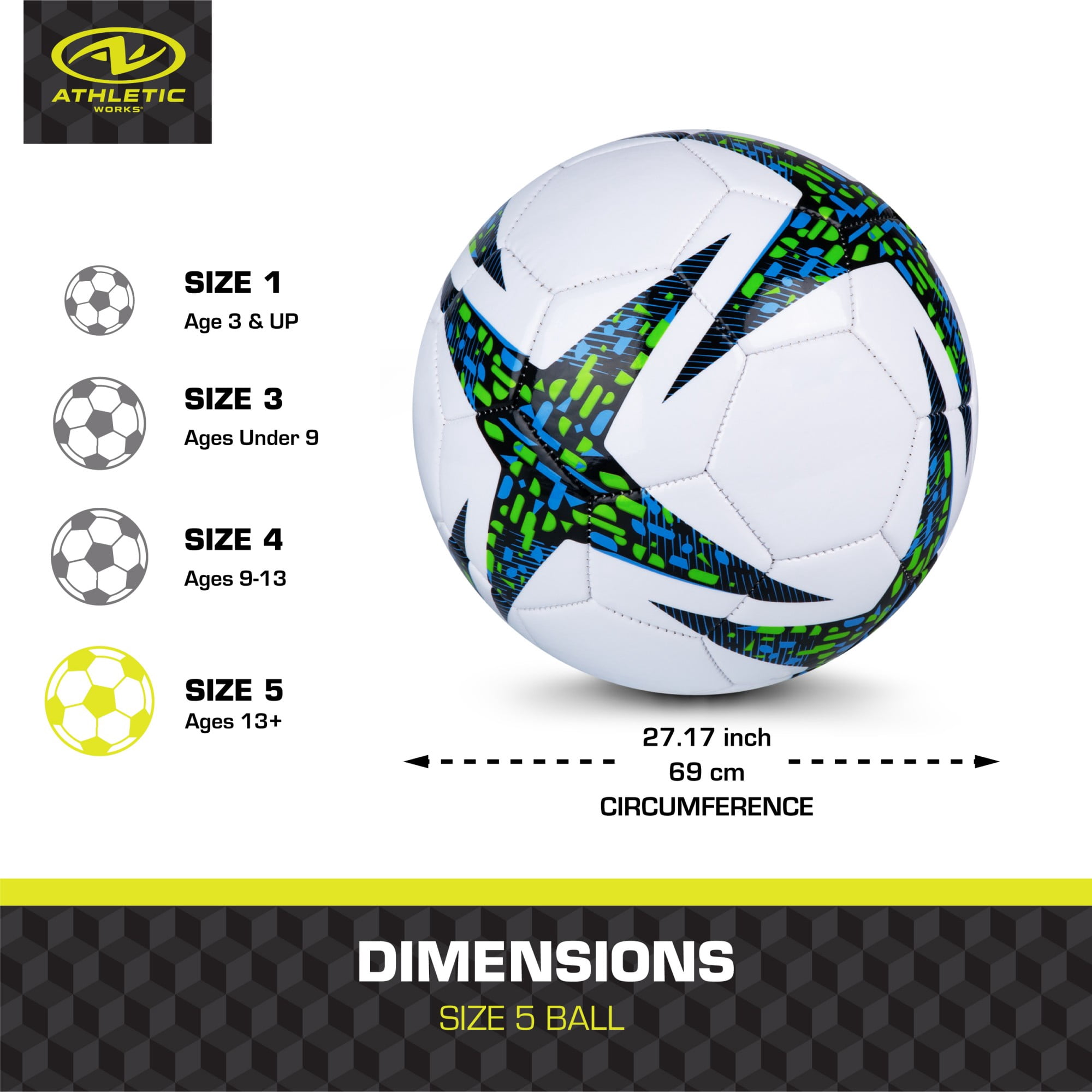 Athletic Works Soccer Ball, Durable PVC Shell for Practice and Match Play (Blue, Size 5) bn1te