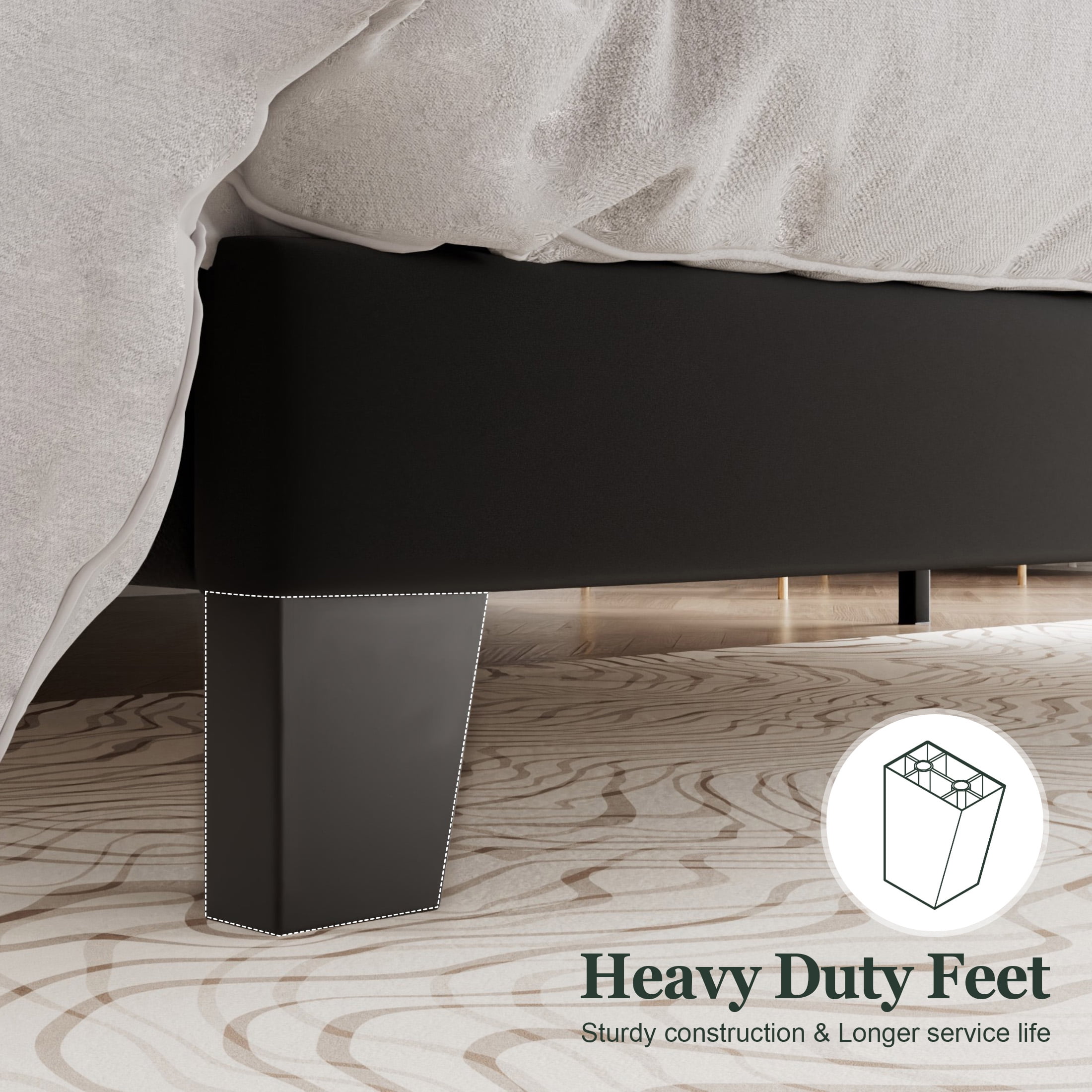 Amolife King Platform Bed Frame, Velvet Upholstered Headboard, Noise-Free Steel Support (Black, King) vul89