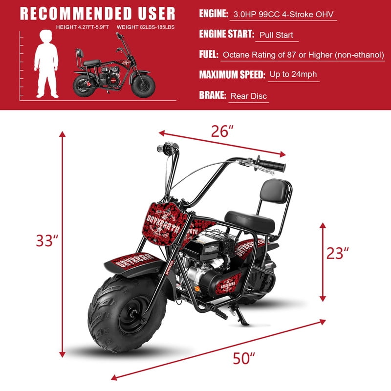 Oryxearth Max OGM99 Gas Powered Mini Dirt Bike, 99cc 4-Stroke Off-Road Motorcycle (Red, 165 lb Capacity) exzq1
