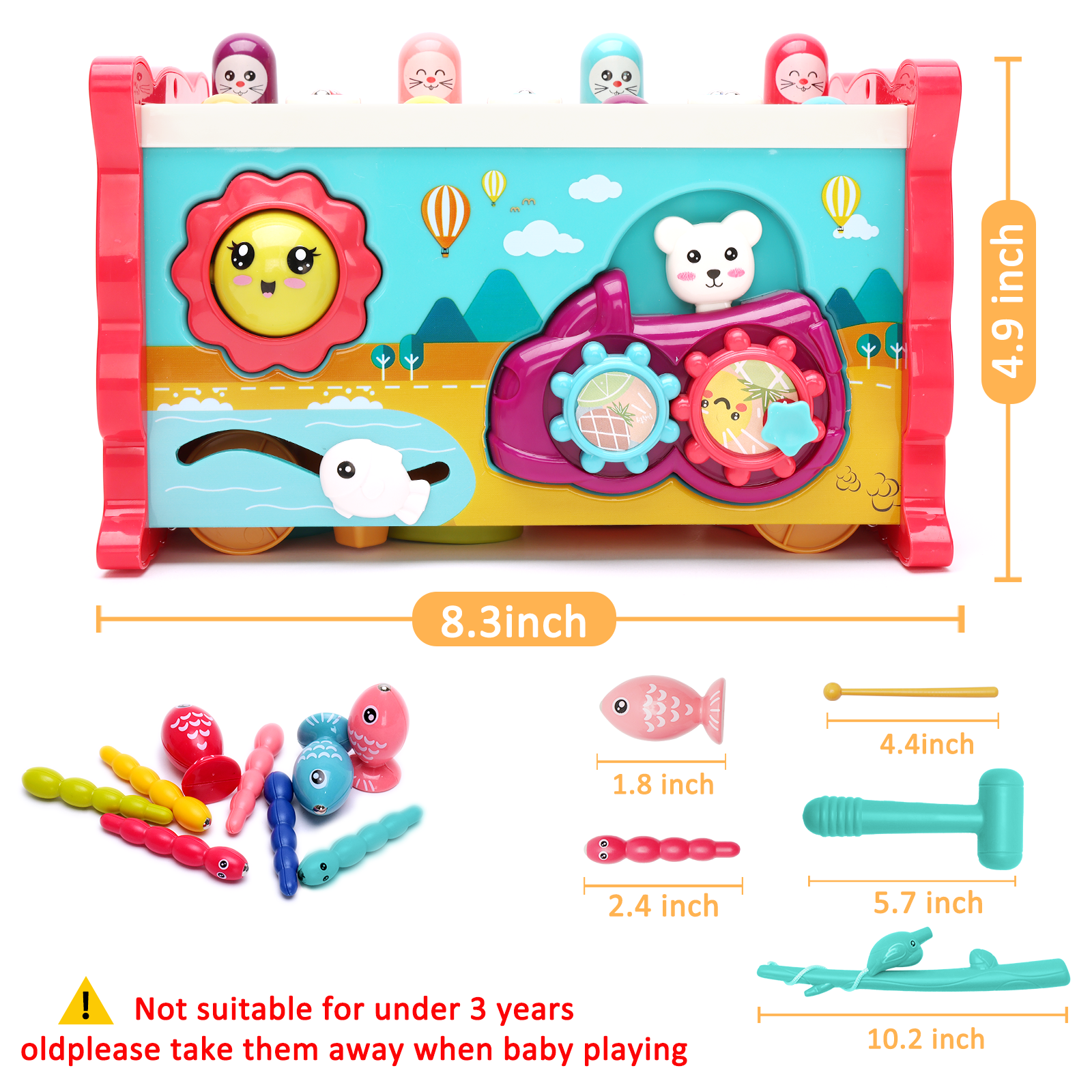 ORFELD 8-in-1 Montessori Activity Cube Educational Learning Toy for Toddlers (Pink, 8.3 in x 4.9 in x 4.9 in) c4hwv