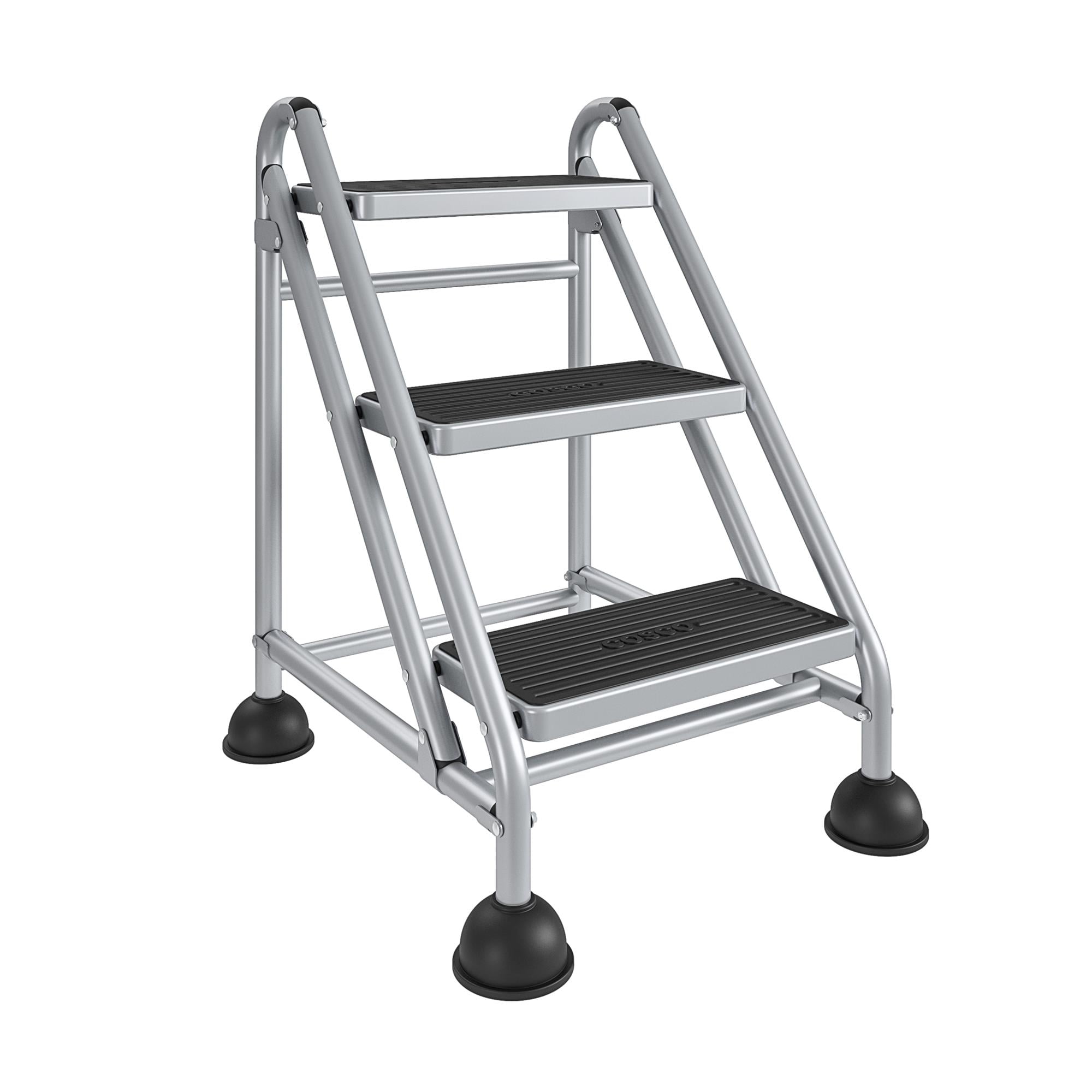 Cosco Rolling Commercial Step Stool Heavy-Duty Industrial Ladder with Slip-Resistant Steps (Grey, 7.8 ft Max Reach) l0coz