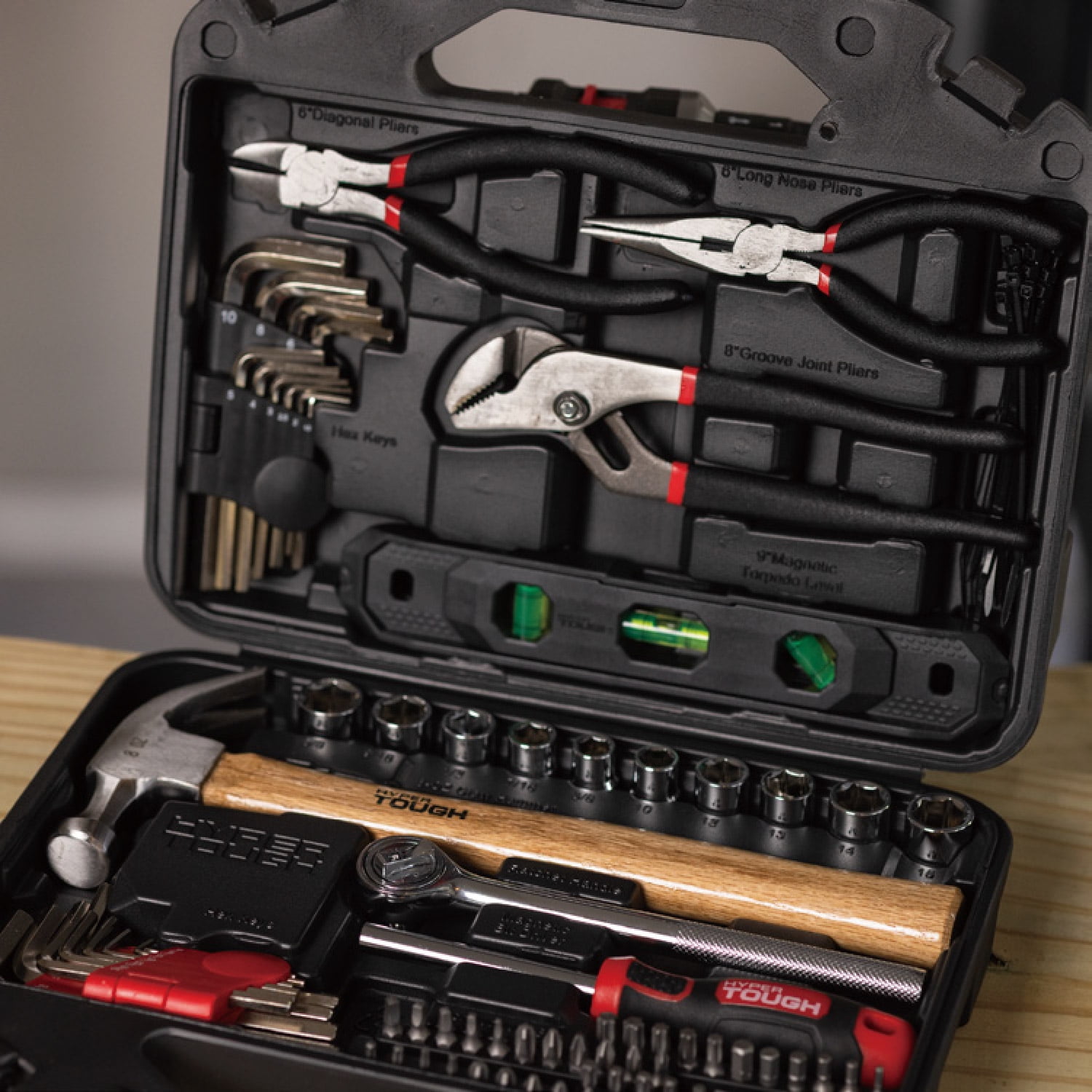 Hyper Tough 110-Piece Home Project Tool Set, Heavy-Duty DIY Repair Kit with Storage Case (Red, 110-Piece) 4lg5q