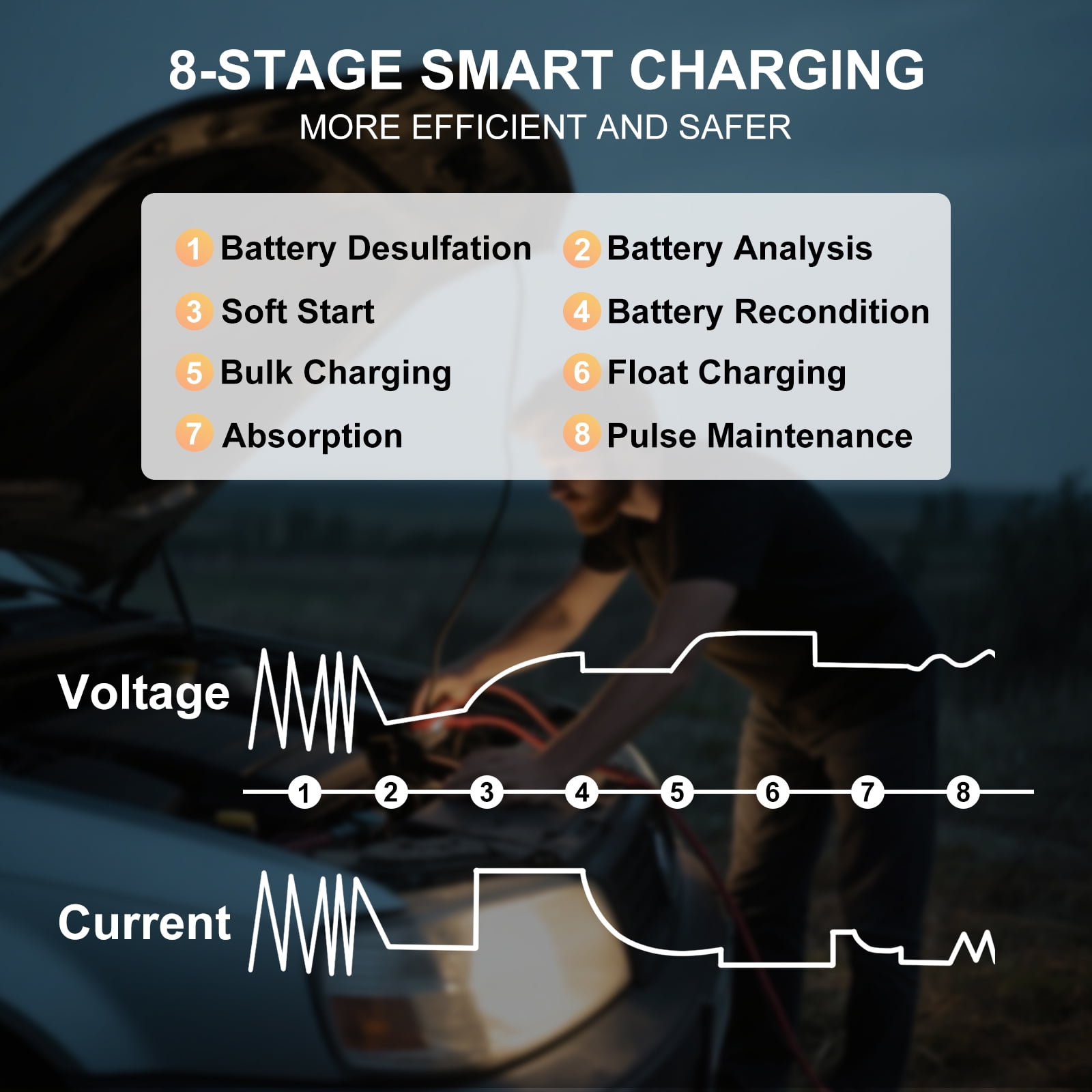 NEXPOW Smart Battery Charger and Maintainer, 5A 6V/12V Trickle Charger with Force Charge Mode (Black, 1 Pack) ypufv