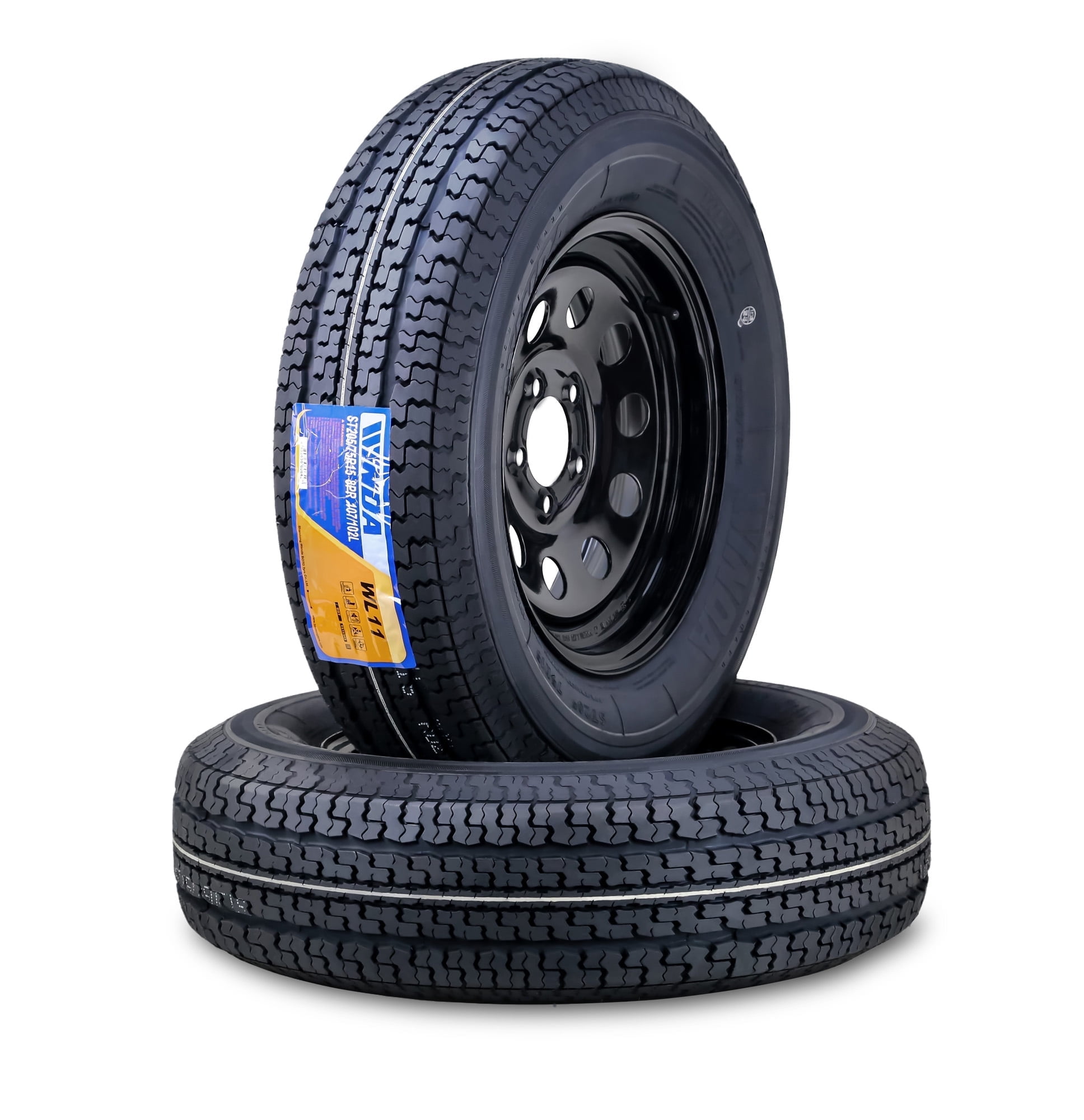 WINDA Trailer Tire and Wheel Assembly ST205/75R15 8-Ply Load Range D (Black, 2-Pack) uirjy