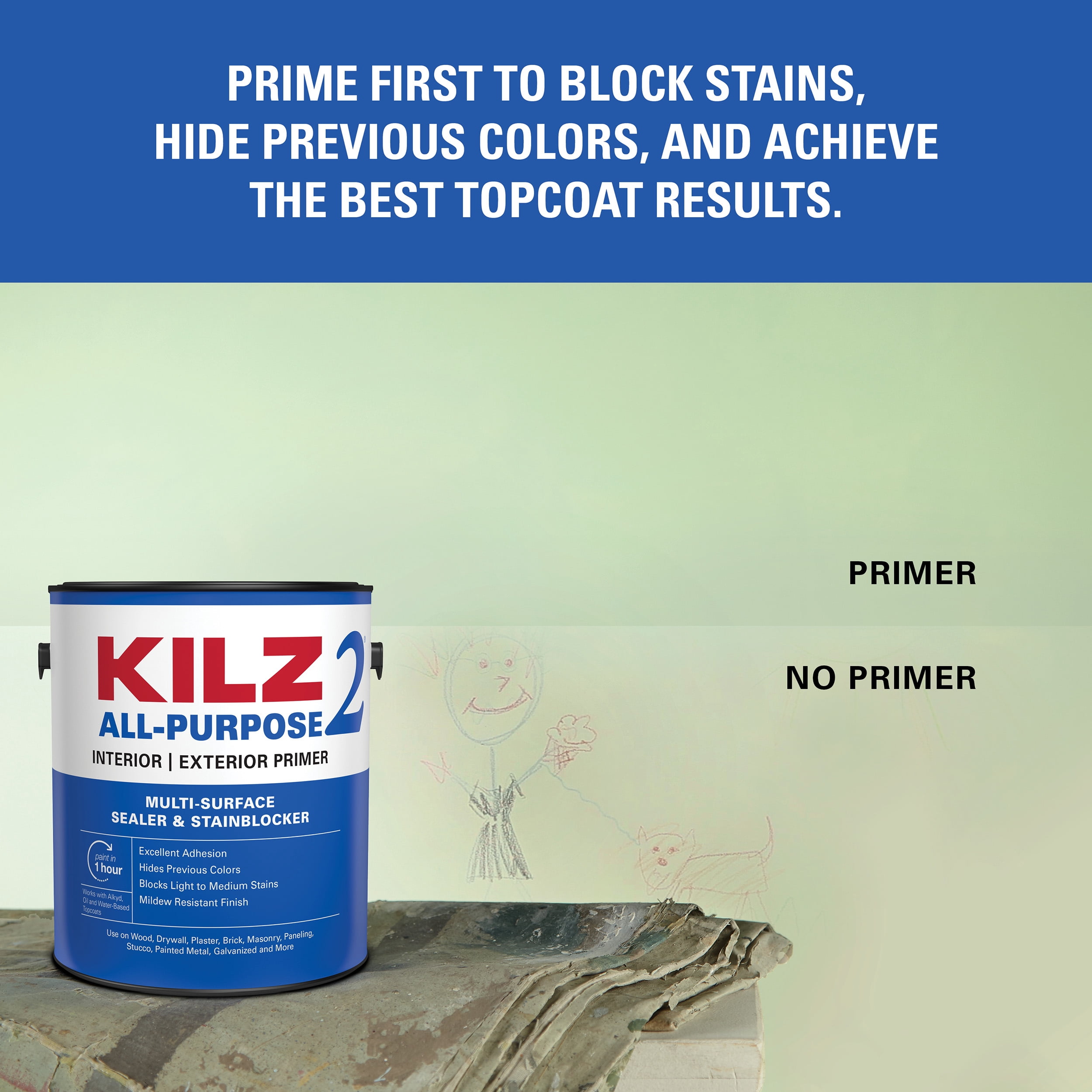 KILZ 2 All-Purpose Interior/Exterior Water-Based Stainblocking Primer (White, 3.5 Gallon) 2uyfc