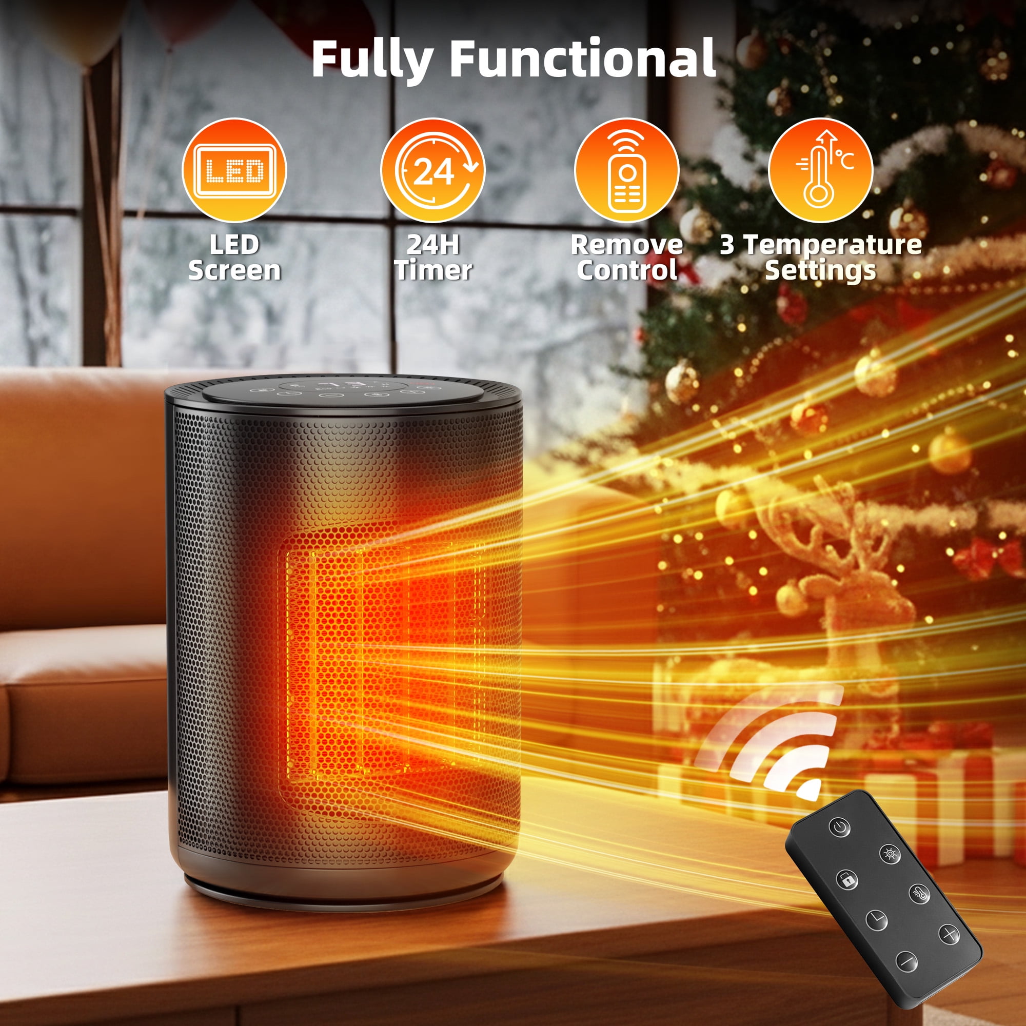 KissAir 1500W PTC Ceramic Space Heater with Remote Control and LED Display (Black, 1500W) kyq91