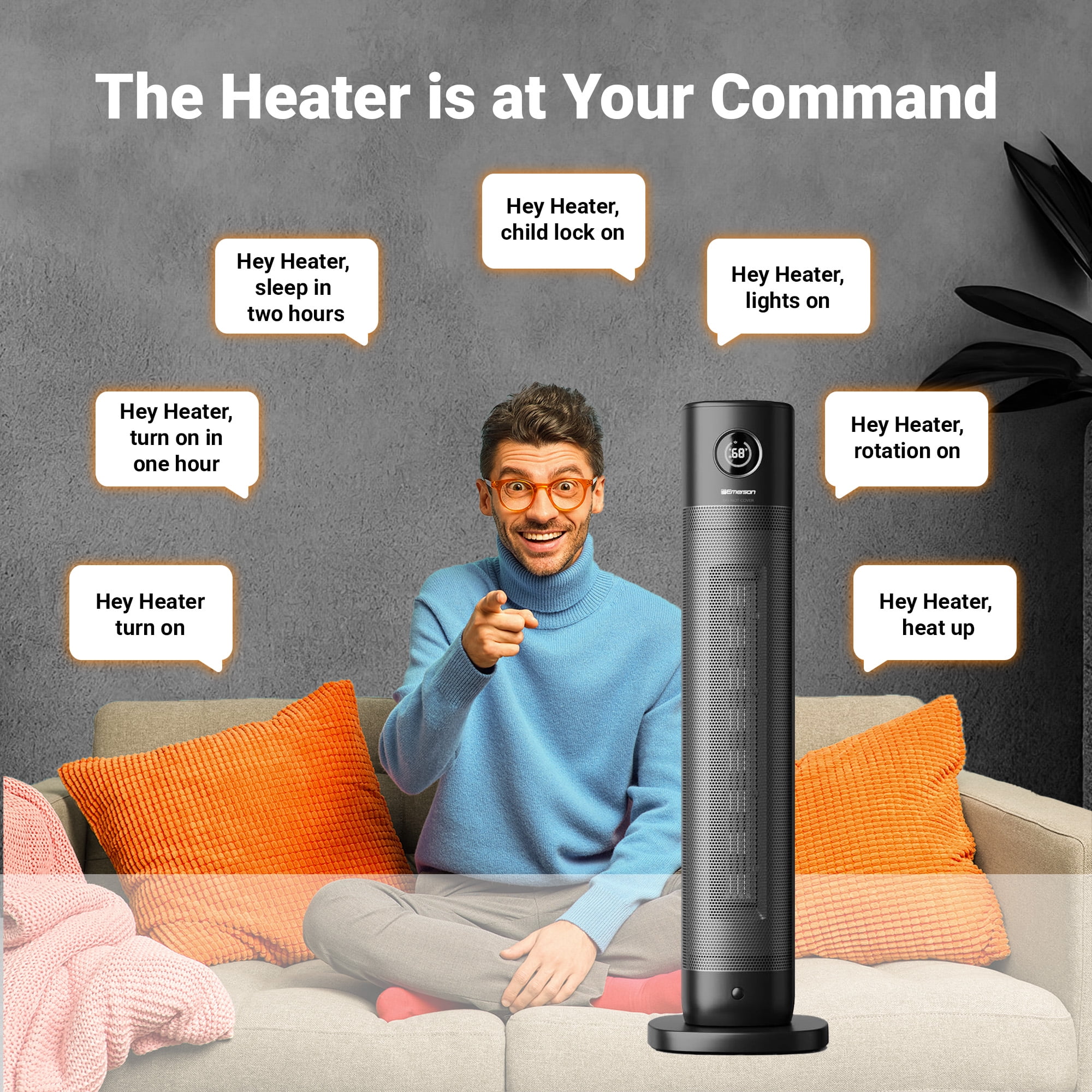 Emerson SmartVoice 32 in Tower Heater with Offline Voice Control (Black, 32 in) s67em
