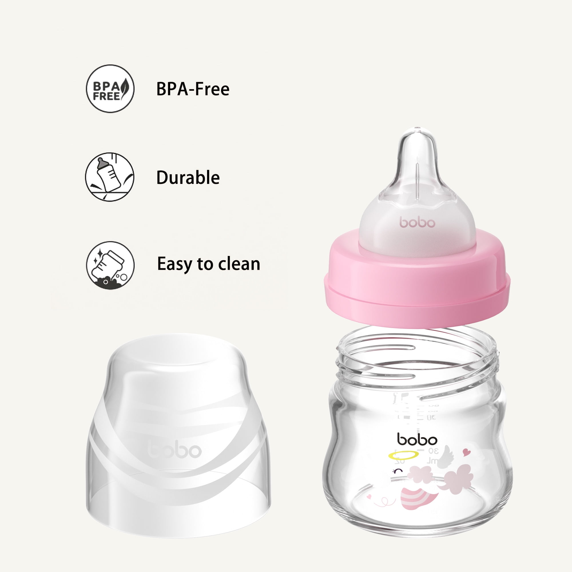 YOHKOH Newborn Glass Feeding Set, Anti-Colic Wide-Neck Design, Slow Flow (Red, 2.7 fl oz, 2-Pack) zh7iu