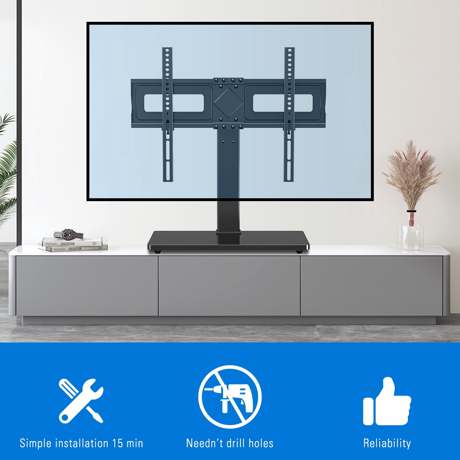 HOMOUNT Universal Table Top TV Stand for 37 in to 75 in Flat Screen TVs (Black, 88 lb) flfdk