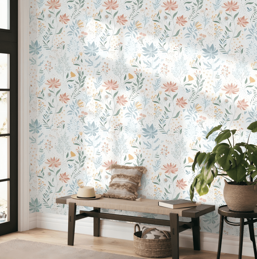 DAZLUTE Peel and Stick Floral Wallpaper, Removable Adhesive Contact Paper for Walls and Furniture (White, 17.72 in x 394 in) 2uguf