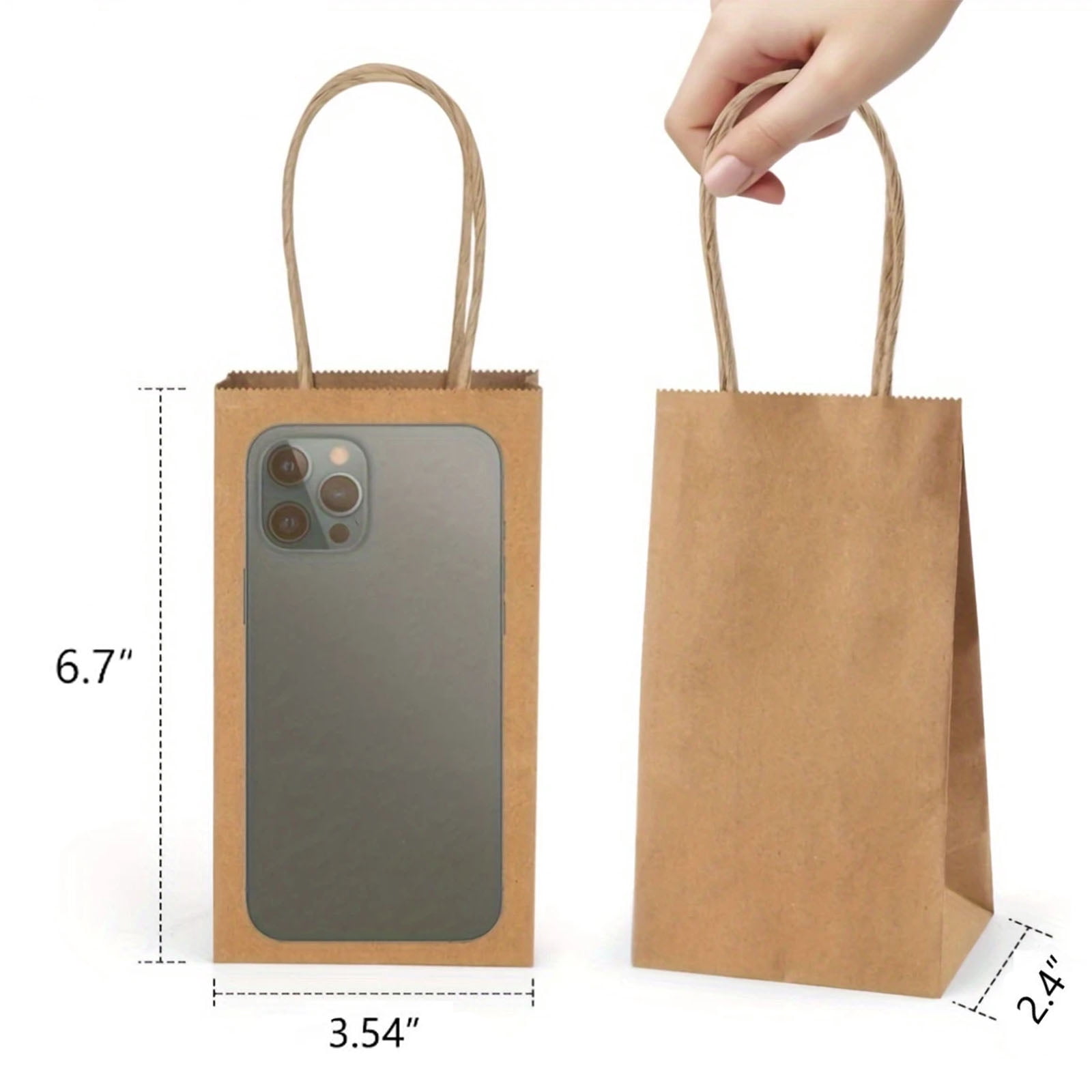 BagDream Mini Kraft Paper Gift Bags with Handles for Party Favors and Retail (Brown, 100 Pack, 3.5x2.4x6.7 in) hig67