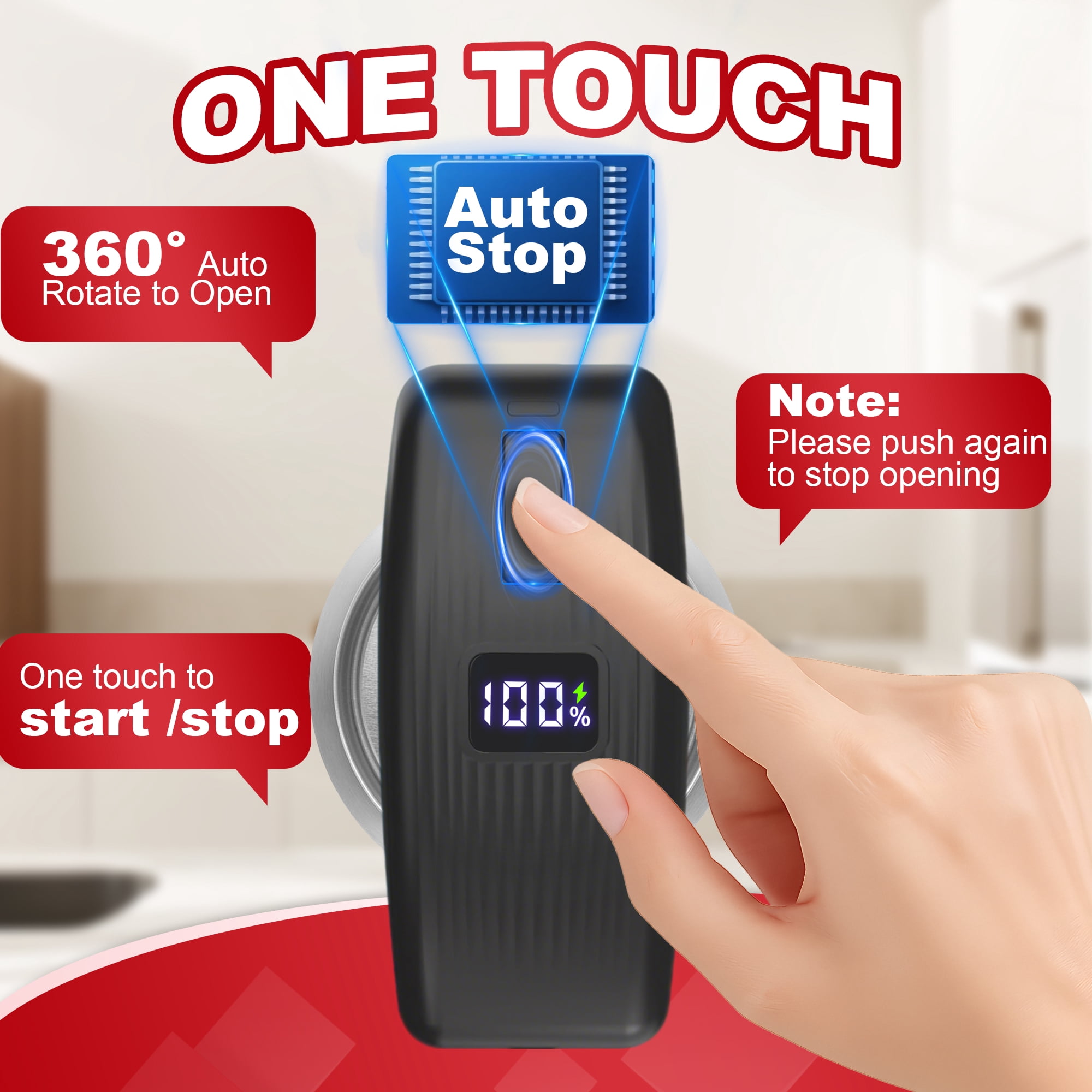 Casualife Electric Kitchen Opener, USB Rechargeable Automatic Hands-Free Tool (Black, 1 Unit) yigq7