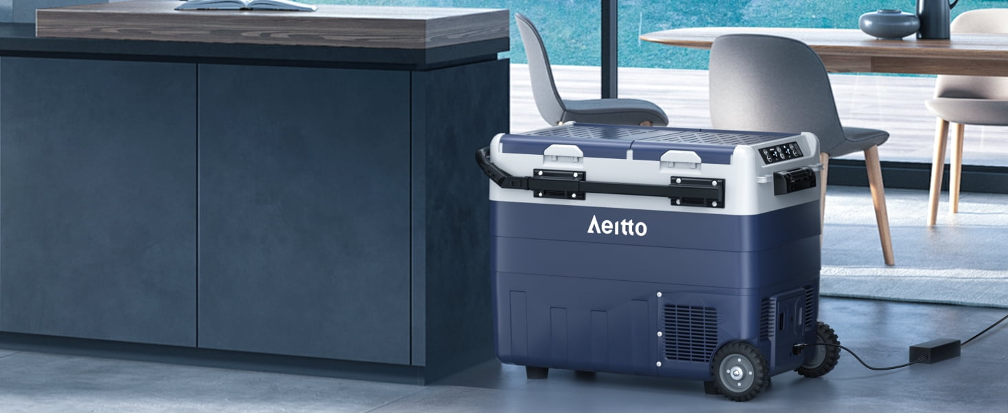 Aeitto Dual Zone Portable Car Refrigerator, Electric Cooler and Freezer for Travel and Camping (Blue, 52 qt) 7oy79