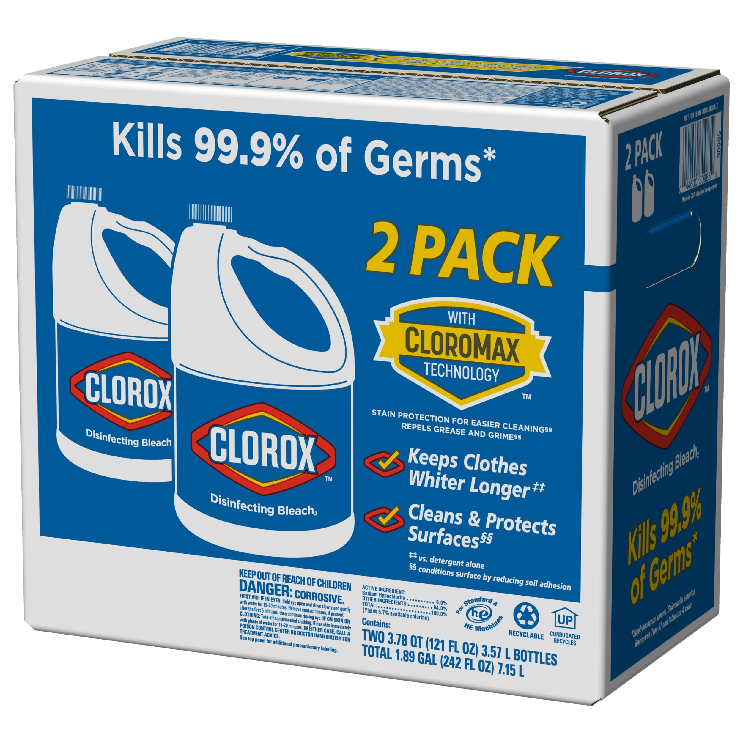 Clorox Disinfecting Bleach, Concentrated Laundry Whitener and Surface Cleaner (Regular, 2 Pack, 121 fl oz) hmznr