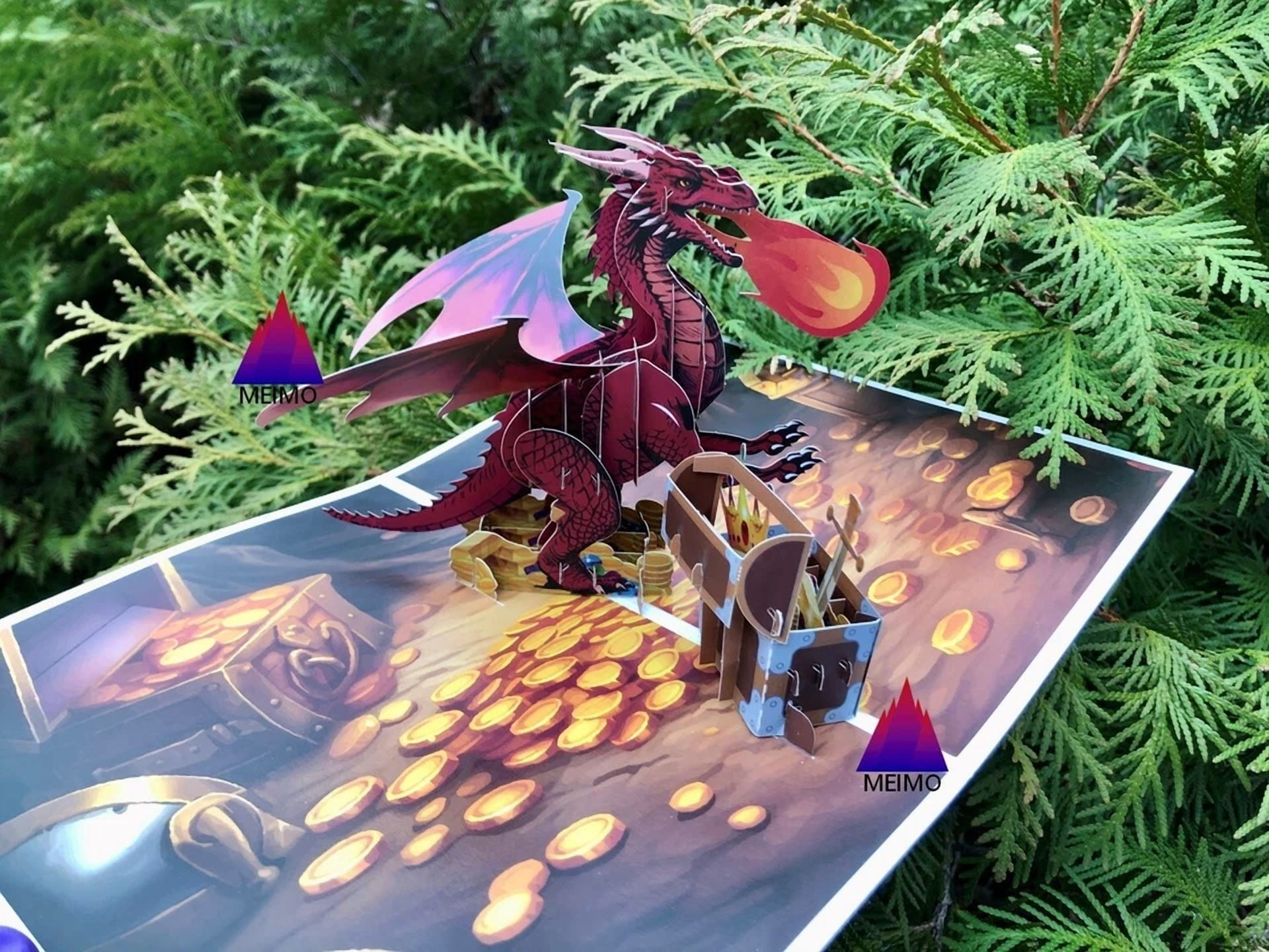 VAULT 3D Pop Up Greeting Card Dragon Treasure Chest (Birthday Party, 6 in x 6 in) xiy33
