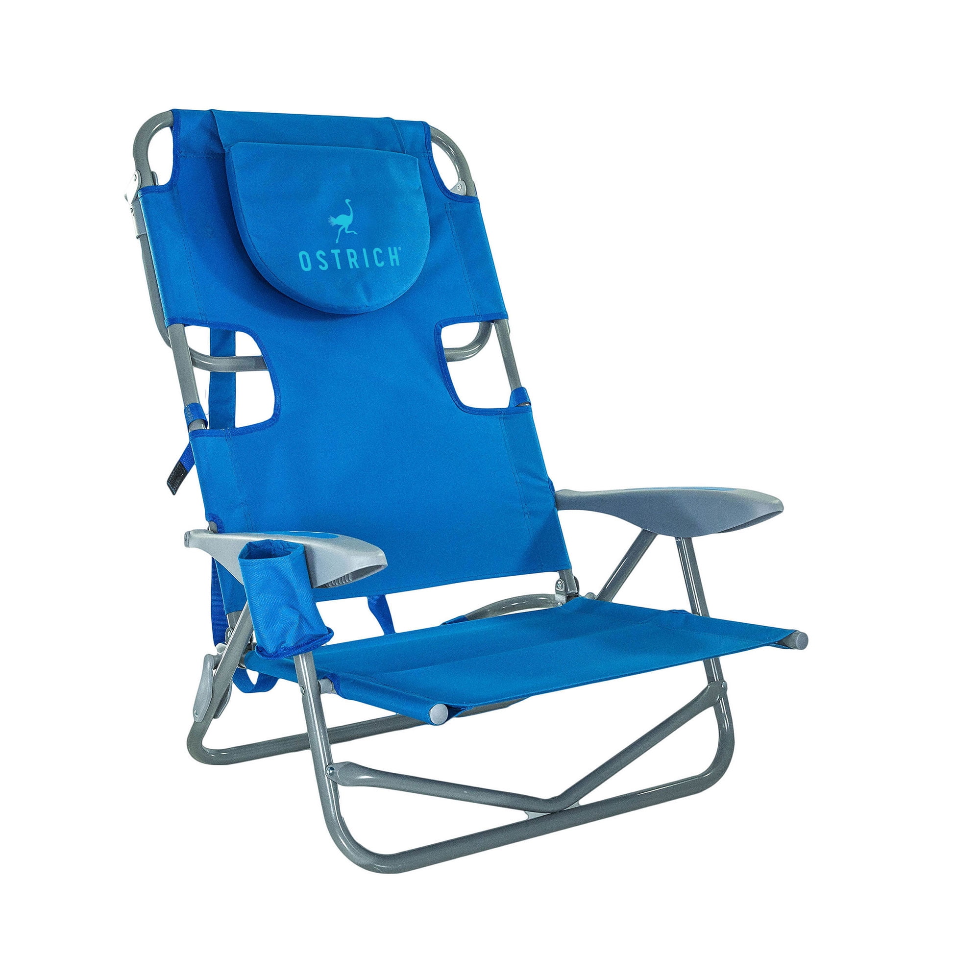 Ostrich On-Your-Back Outdoor Reclining Beach Chair with Face Cavity (Blue, 46 x 24 x 33 in) fw156
