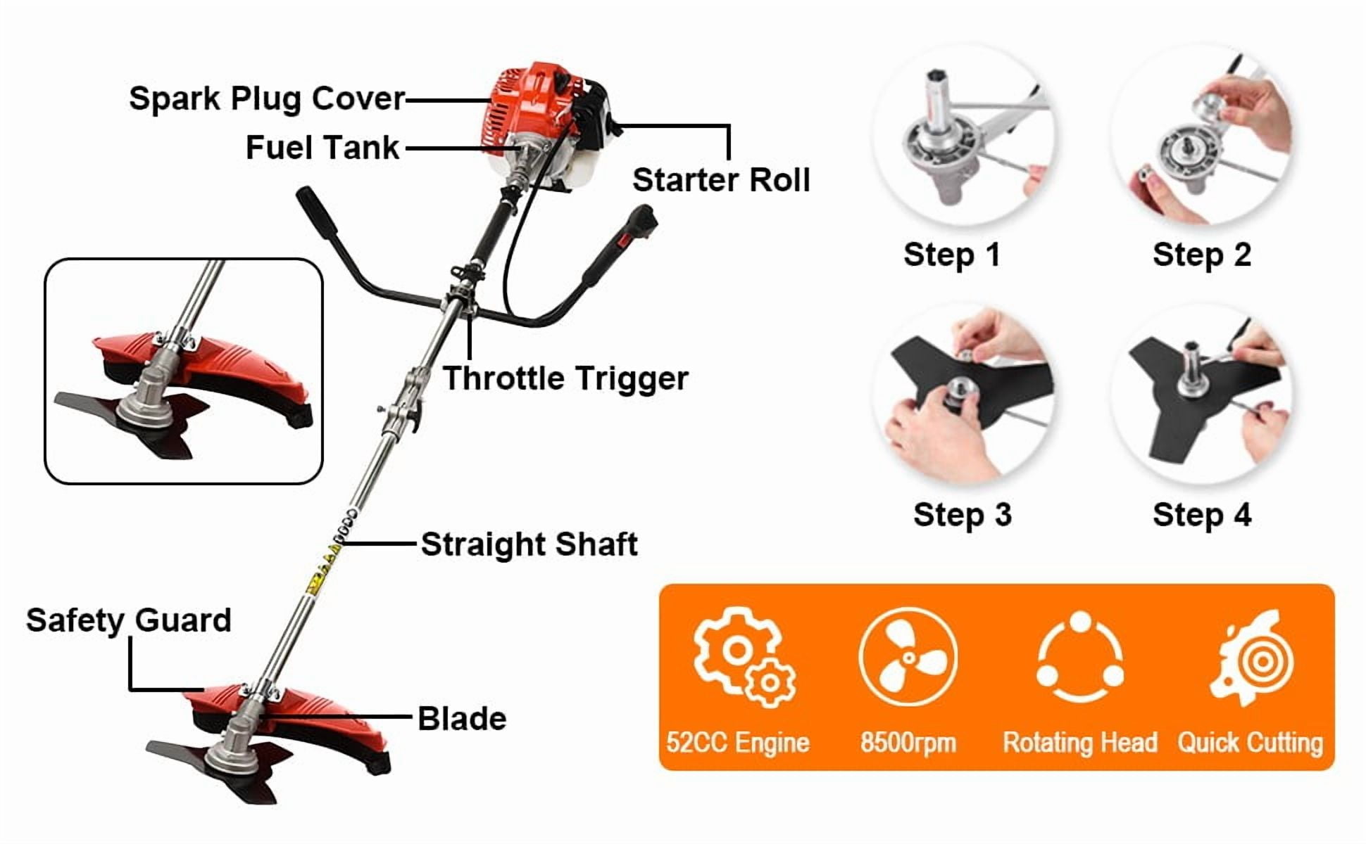 YNCE 52cc Gas Powered String Trimmer and Brush Cutter 3-in-1 Lawn Edger (Red, 52cc Engine) 978zh