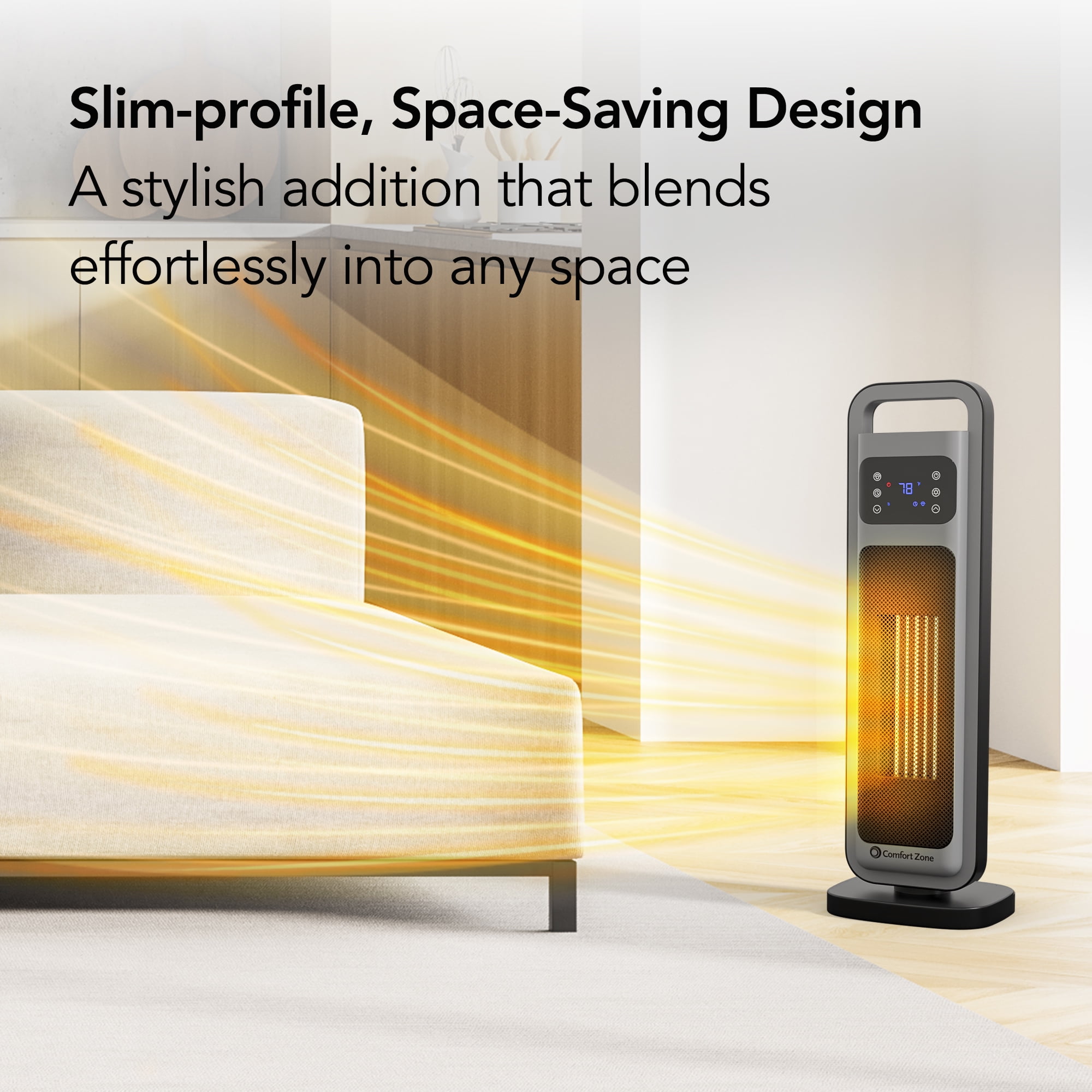 Comfort Zone 26 in Oscillating Digital Tower Heater with Remote Control (Silver, 26 in) n1rbh