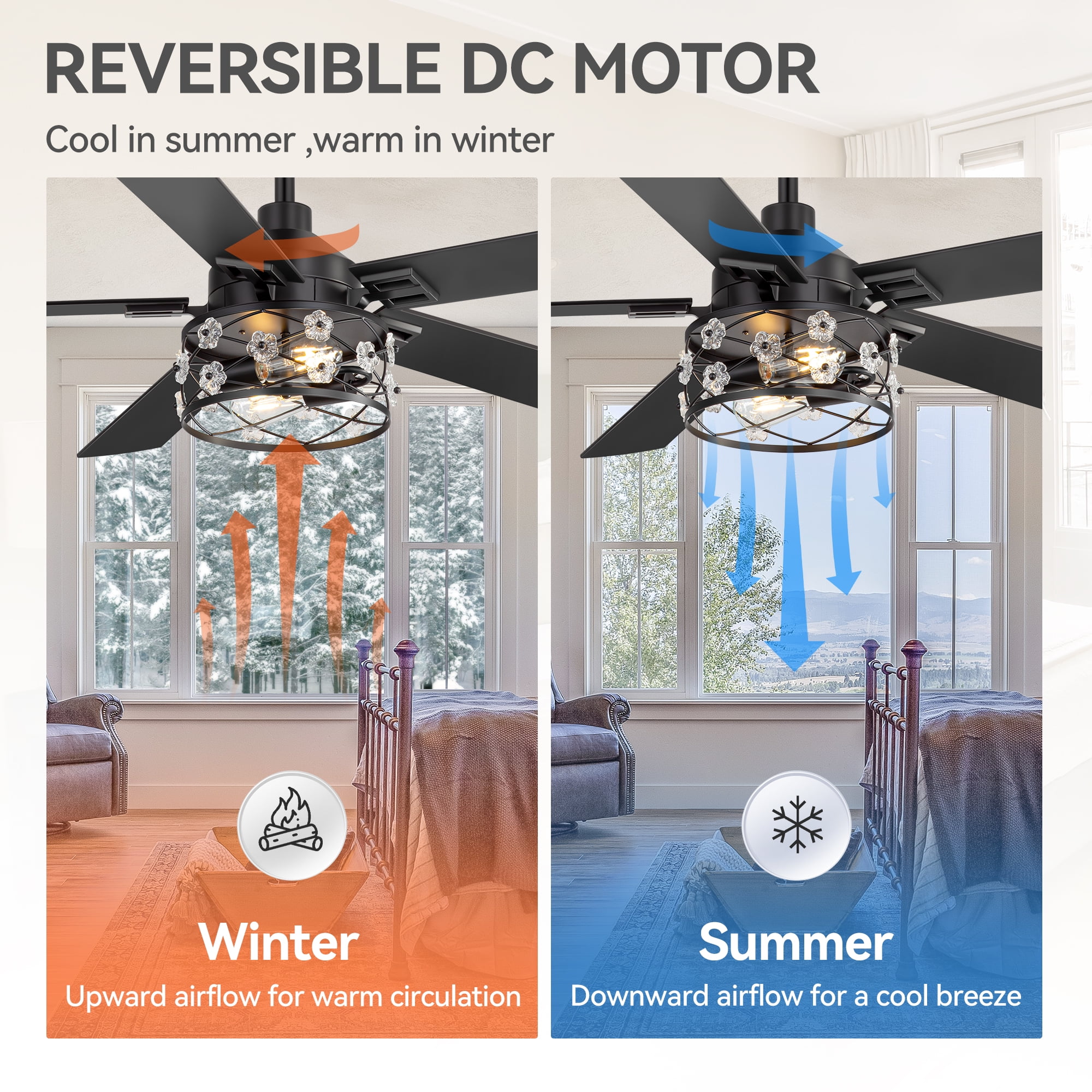ALKAFY 52 in Matte Black Ceiling Fan with Lights - Reversible 5-Blade Design, 6-Speed Remote Control (52 in) ajnmi