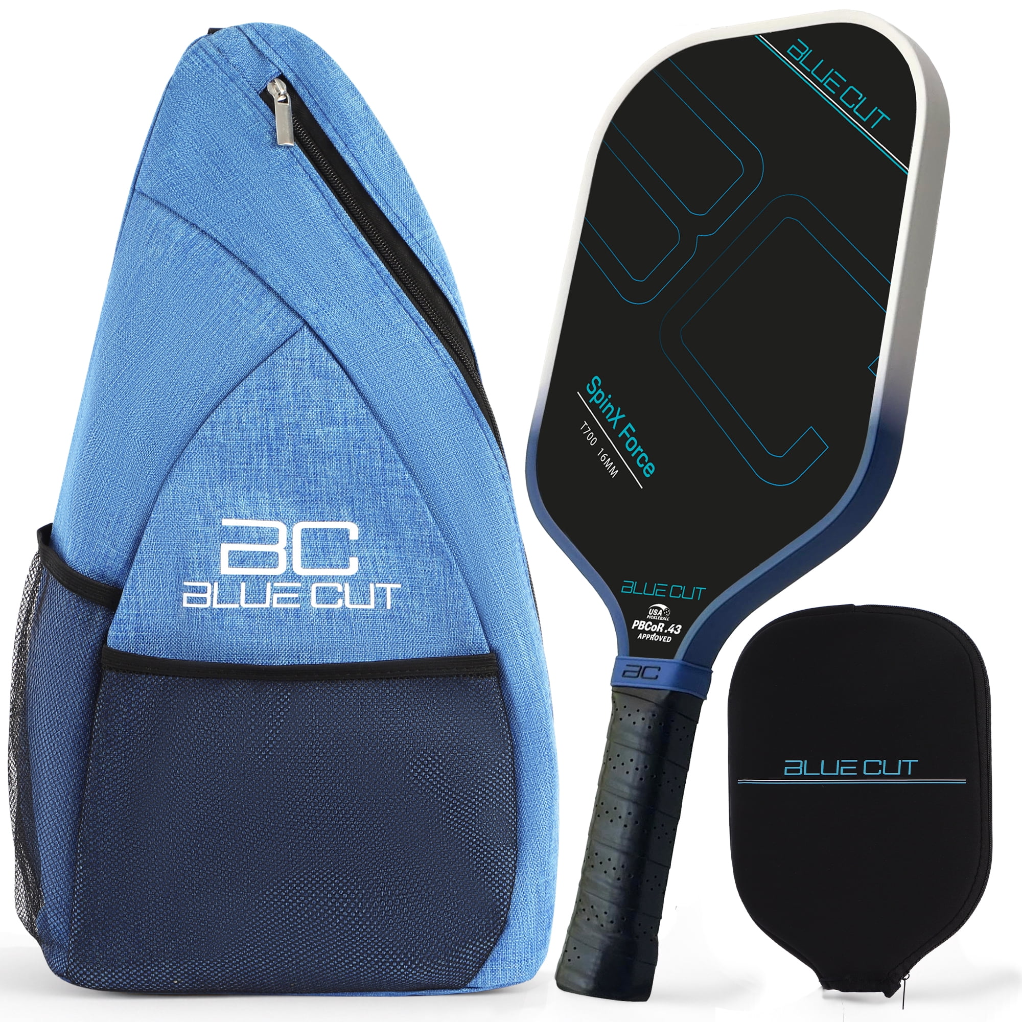 BLUE CUT Pickleball Paddle T700 Carbon Fiber Racket (Blue, 16mm Honeycomb Core) tpont