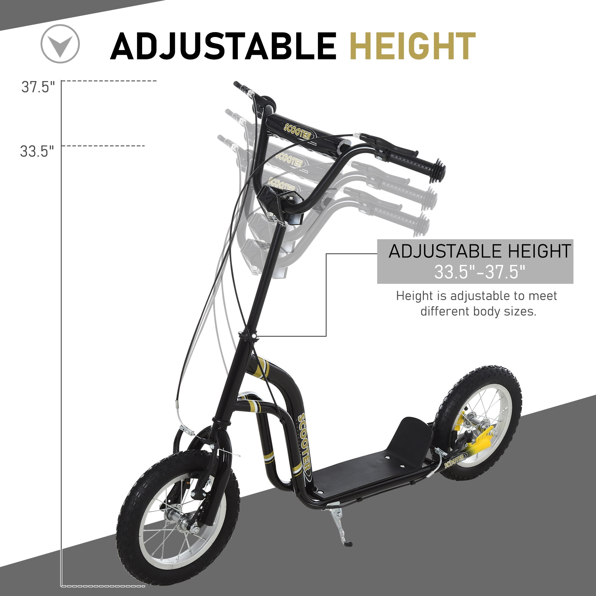 Aosom Youth Kick Scooter with Dual Caliper Brakes and Adjustable Handlebar (Black, 47.25 in L) ce4lw