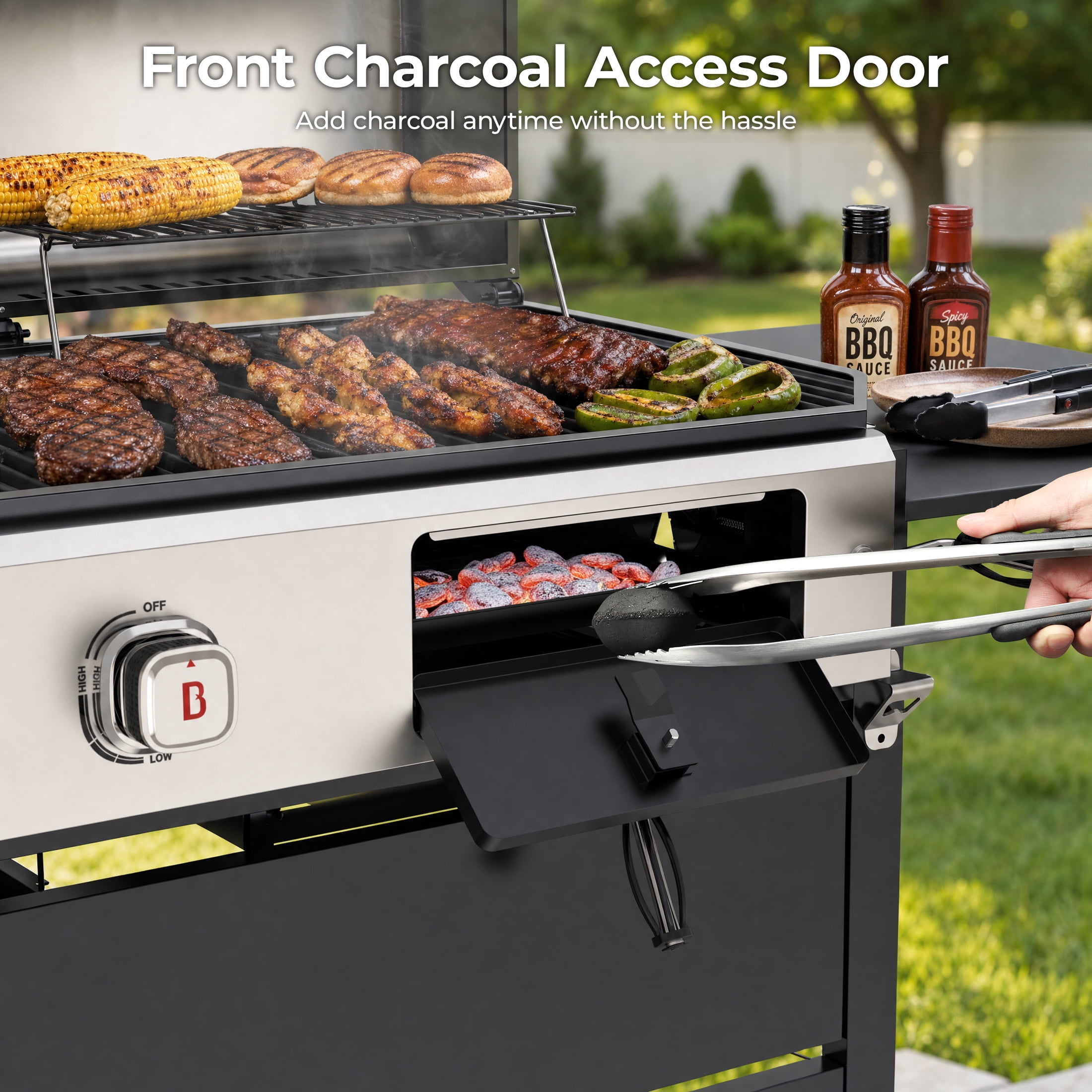 Flintex Dual Fuel Propane Gas and Charcoal BBQ Grill with Stainless Steel Lids (Silver, 678 sq in) pbr8n