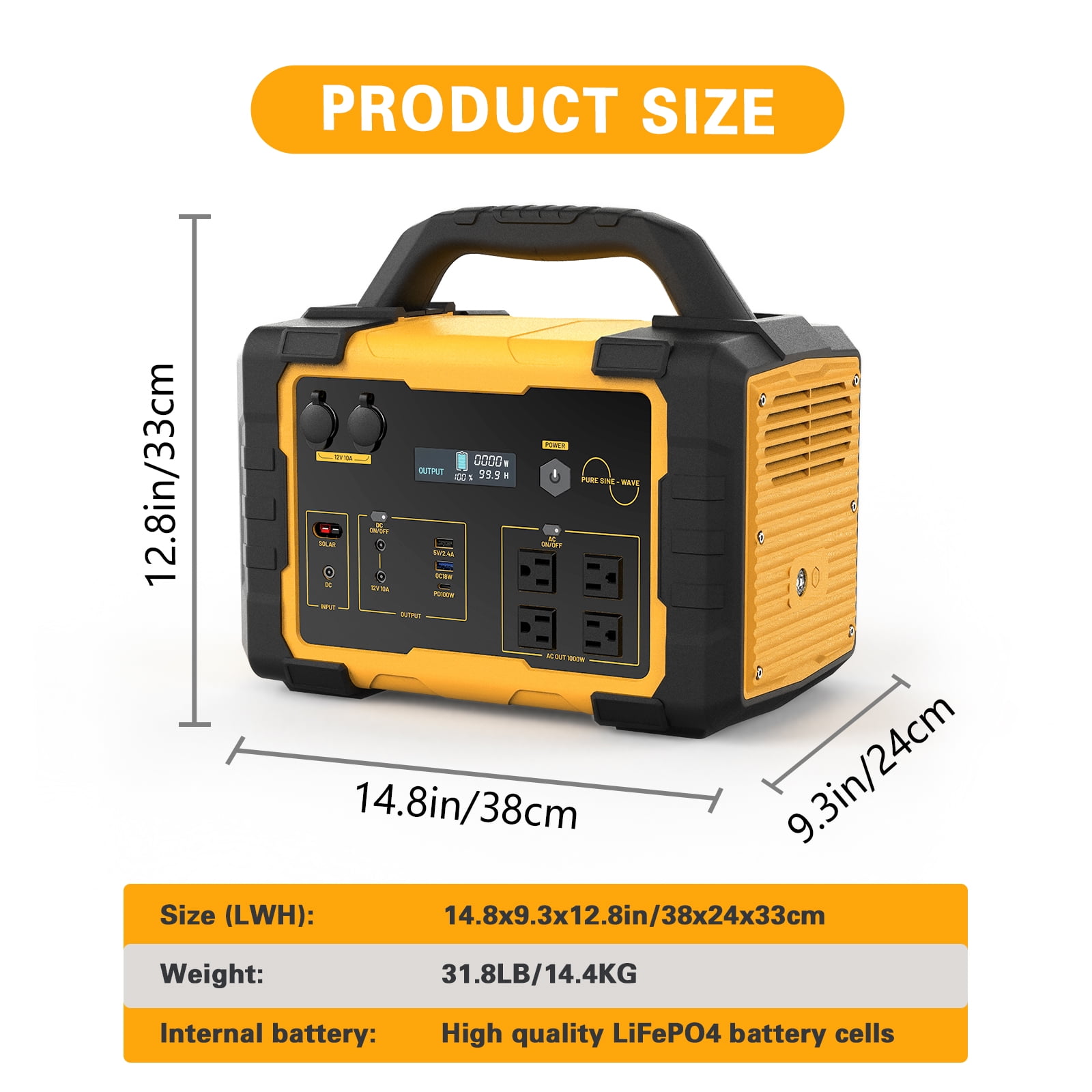 MUSSLAN Portable Solar Generator Power Station with 200W Solar Panel (1024Wh, Yellow) bftgj