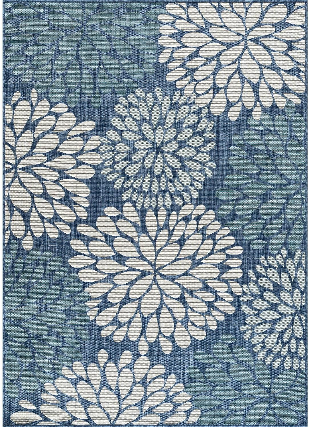 Beverly Rug Modern Floral Indoor Outdoor Area Rug (Blue, 5 ft x 7 ft) zy35d