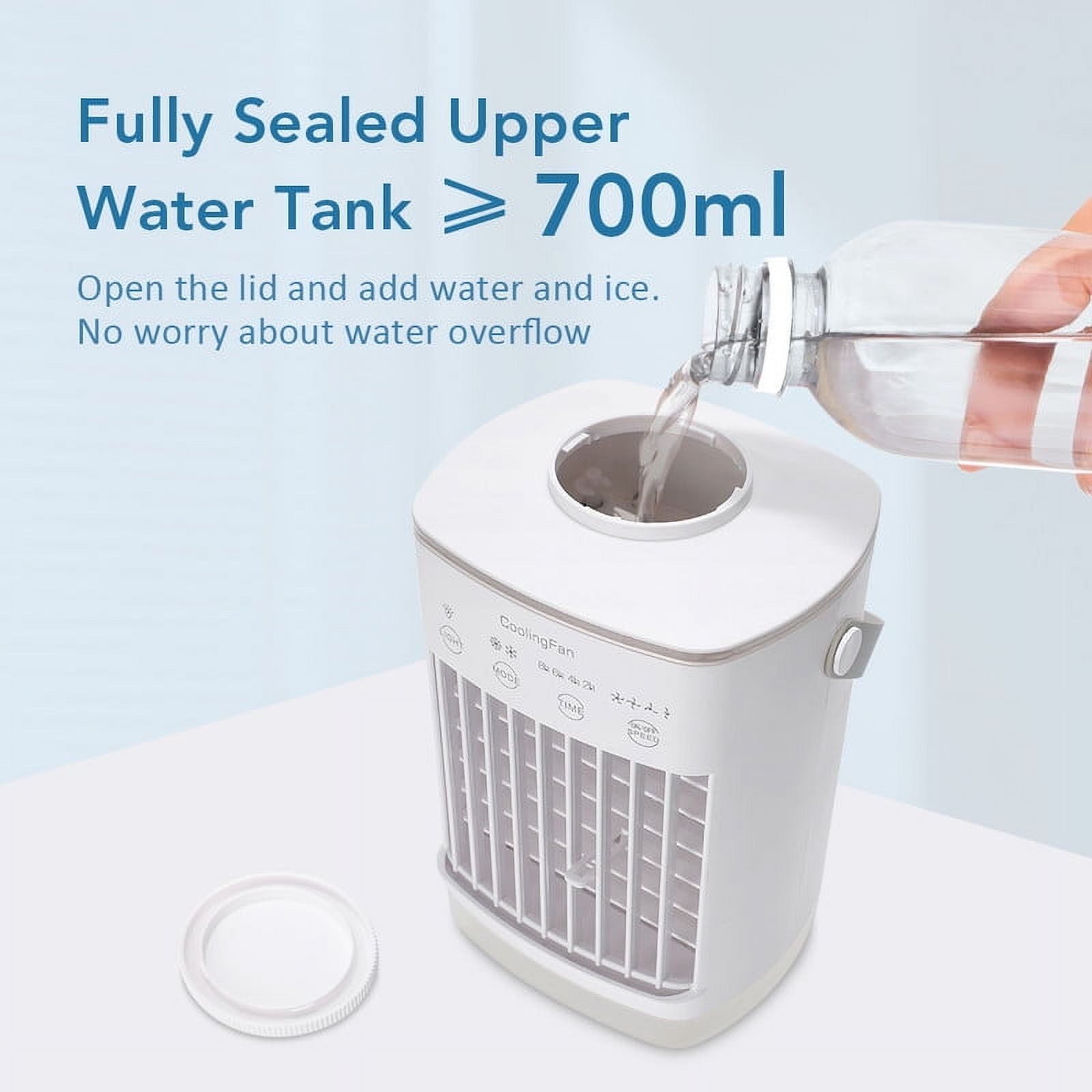 HailiCare Mini Portable Air Conditioner, Evaporative Cooler with Mist Sprayer and 7-Color LED Light (White, 23.67 fl oz) s0yvi