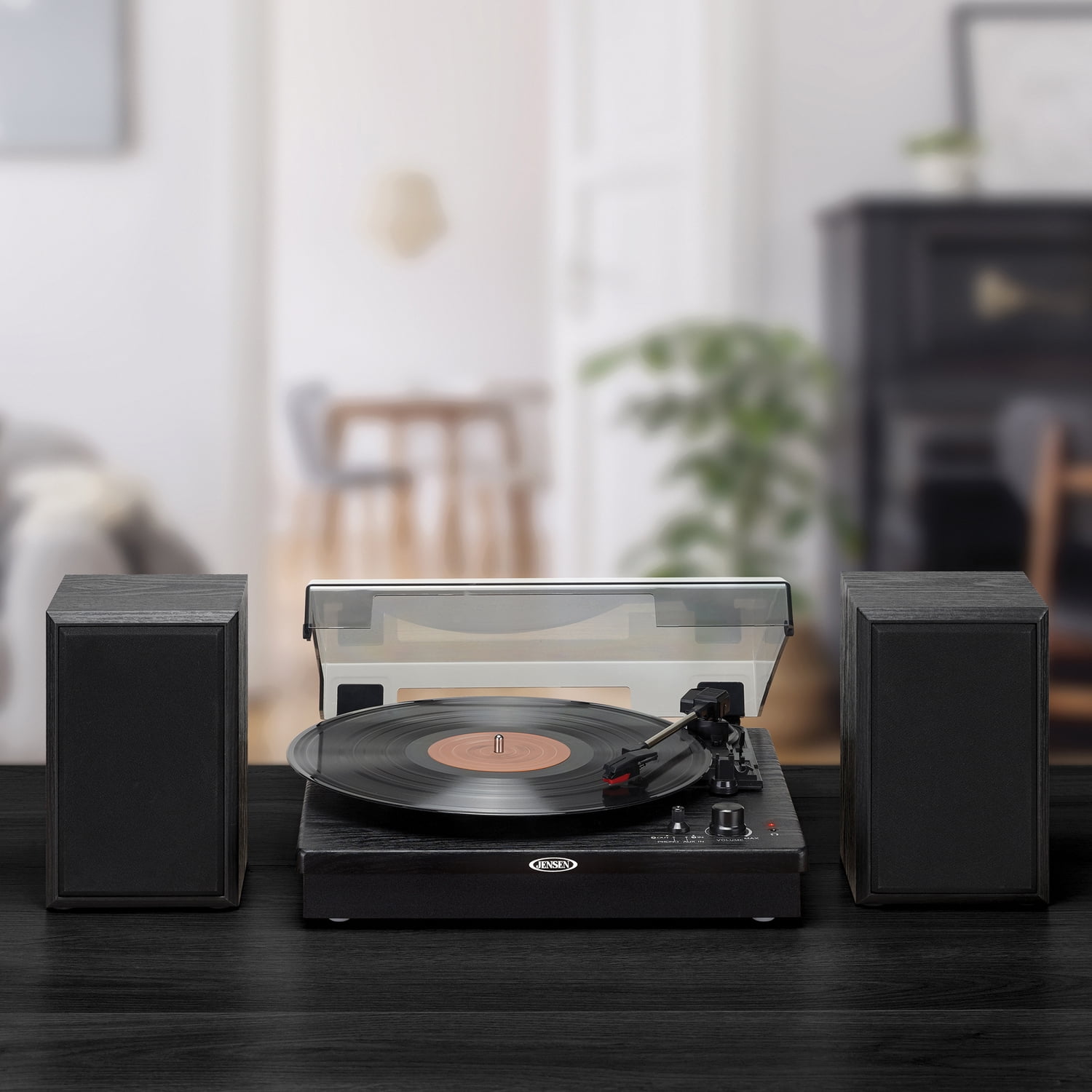 Jensen JTA-315 3-Speed Belt-Drive Bluetooth Turntable with Stereo Speakers (Black) 1igi0