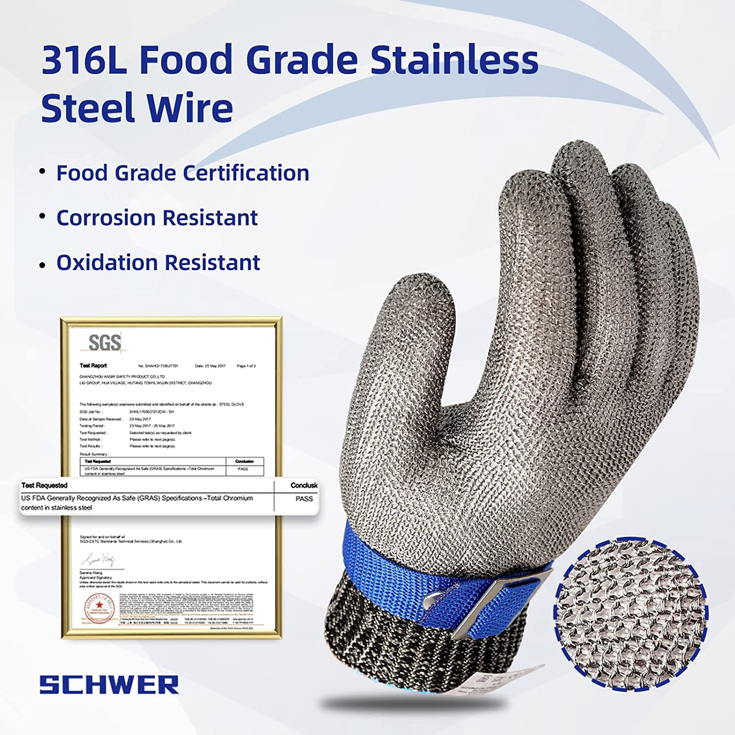 LSVGOE ANSI A9 Cut Resistant Stainless Steel Mesh Glove (Silver, Large) iq84w