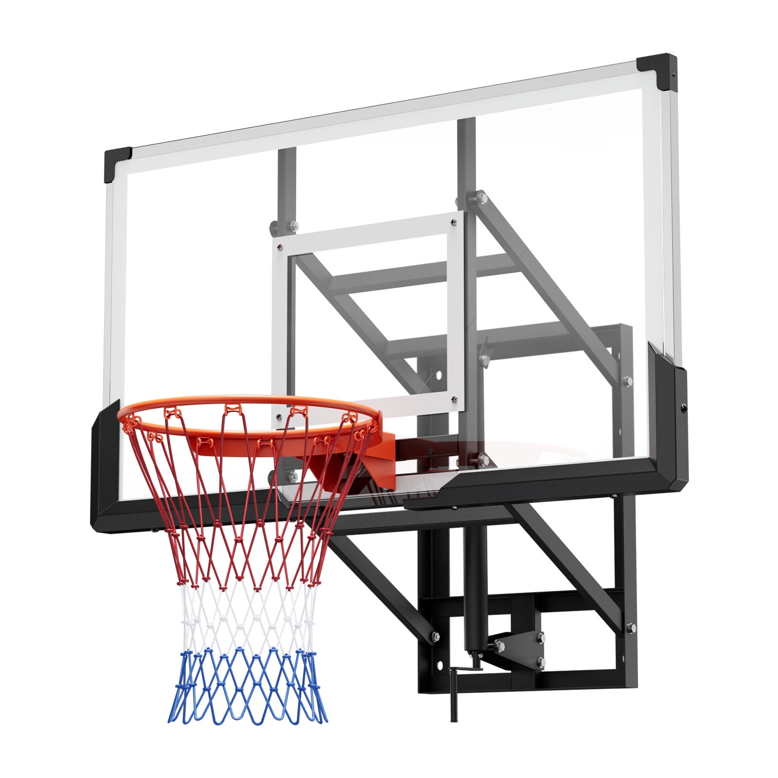KFFKFF Wall-Mounted Basketball Hoop, 54-inch Polycarbonate Backboard with Hand-Crank Height Adjustment (Black, 54 in) 7t0oe