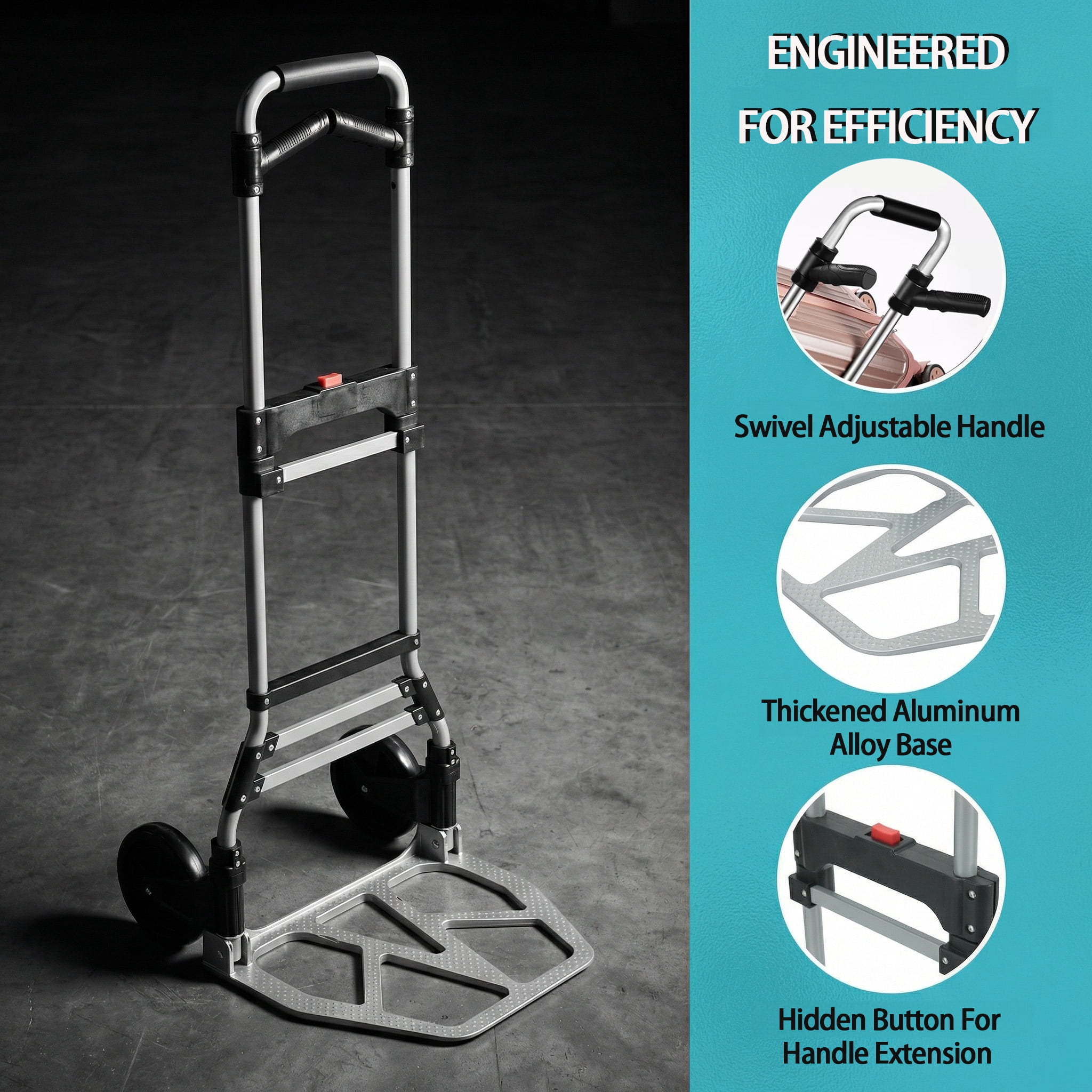 Takira Folding Hand Truck, Portable Aluminum 2-Wheel Dolly with Rotatable Handle (Black, 400 lb) akh65