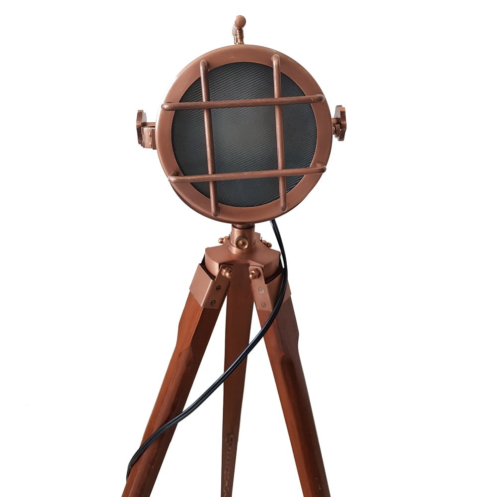 Collectiblesbuy Vintage Searchlight Floor Lamp Studio Spotlight with Wooden Tripod Stand (Antique Copper, 40 in) apxdh