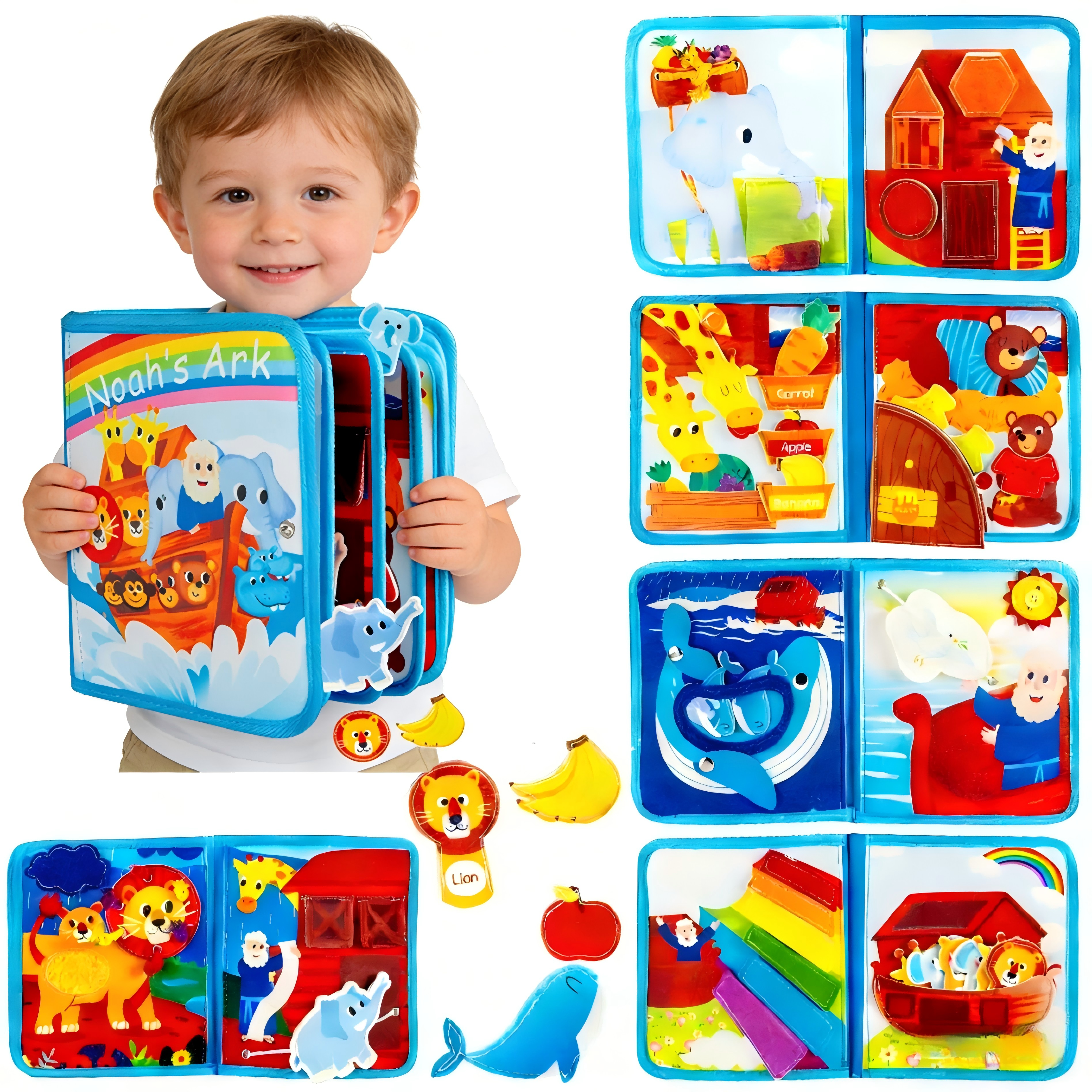 DEGIDEGI Montessori Busy Book, Interactive Felt Educational Activity Toy for Toddlers (Blue, 10 Pages) x74t1