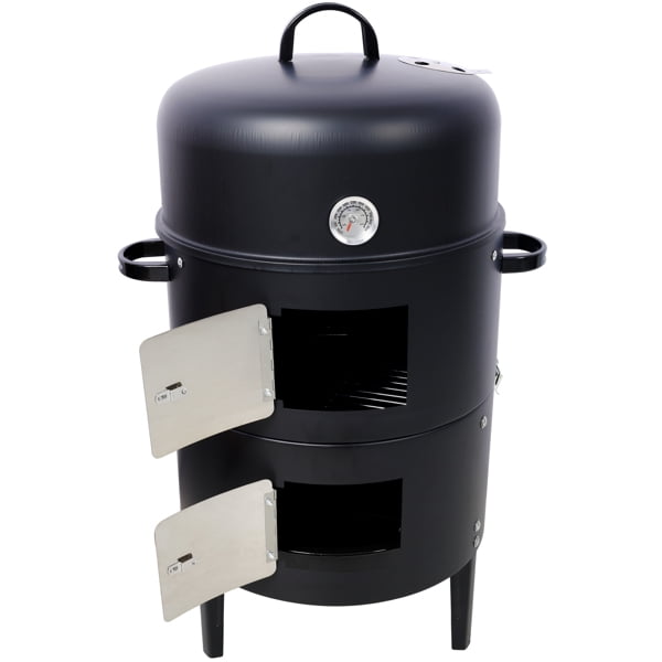 Olurrisa Vertical Charcoal BBQ Smoker, Heavy Duty Steel Grill with Thermometer and Dual Cooking Grids (Black, 17 in) 0t6u1