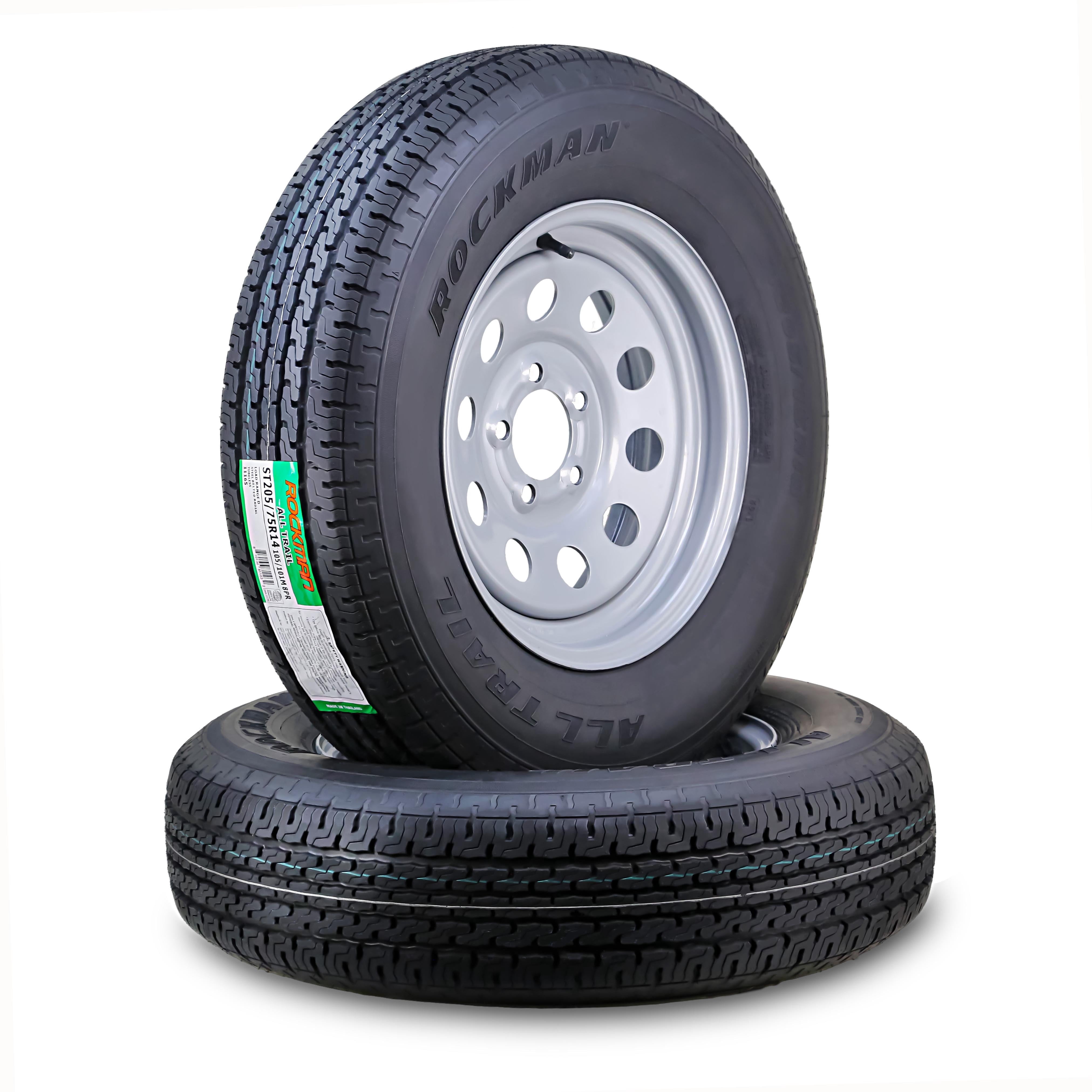 ROCKMAN ST205/75R14 Trailer Tire and Wheel Assembly (Silver, 2-Pack) nbz5n
