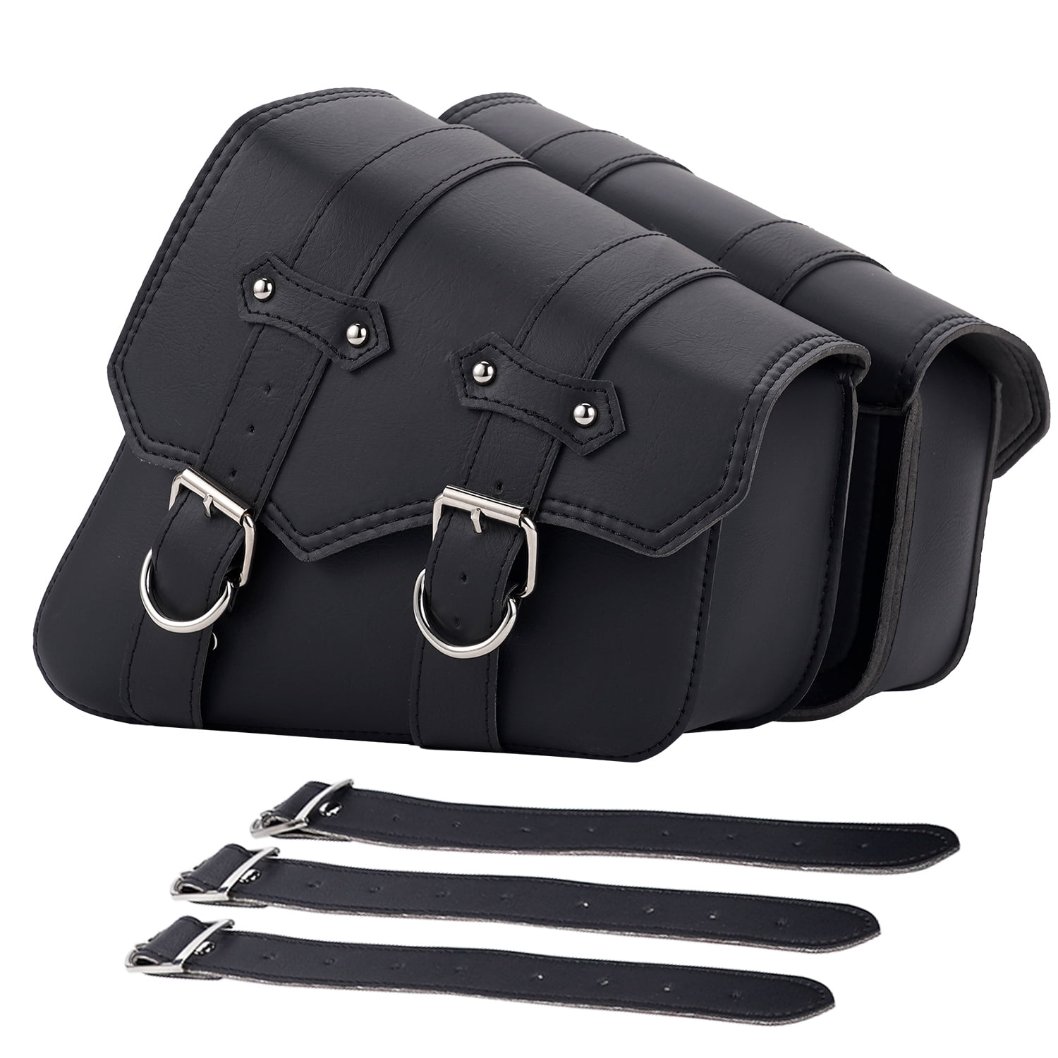 XiongXiong Motorcycle Saddlebags Waterproof PU Leather Side Panniers for Cruiser Biker (Black, 11.4 x 9.4 x 5.1 in, 1 Pair) p1sji