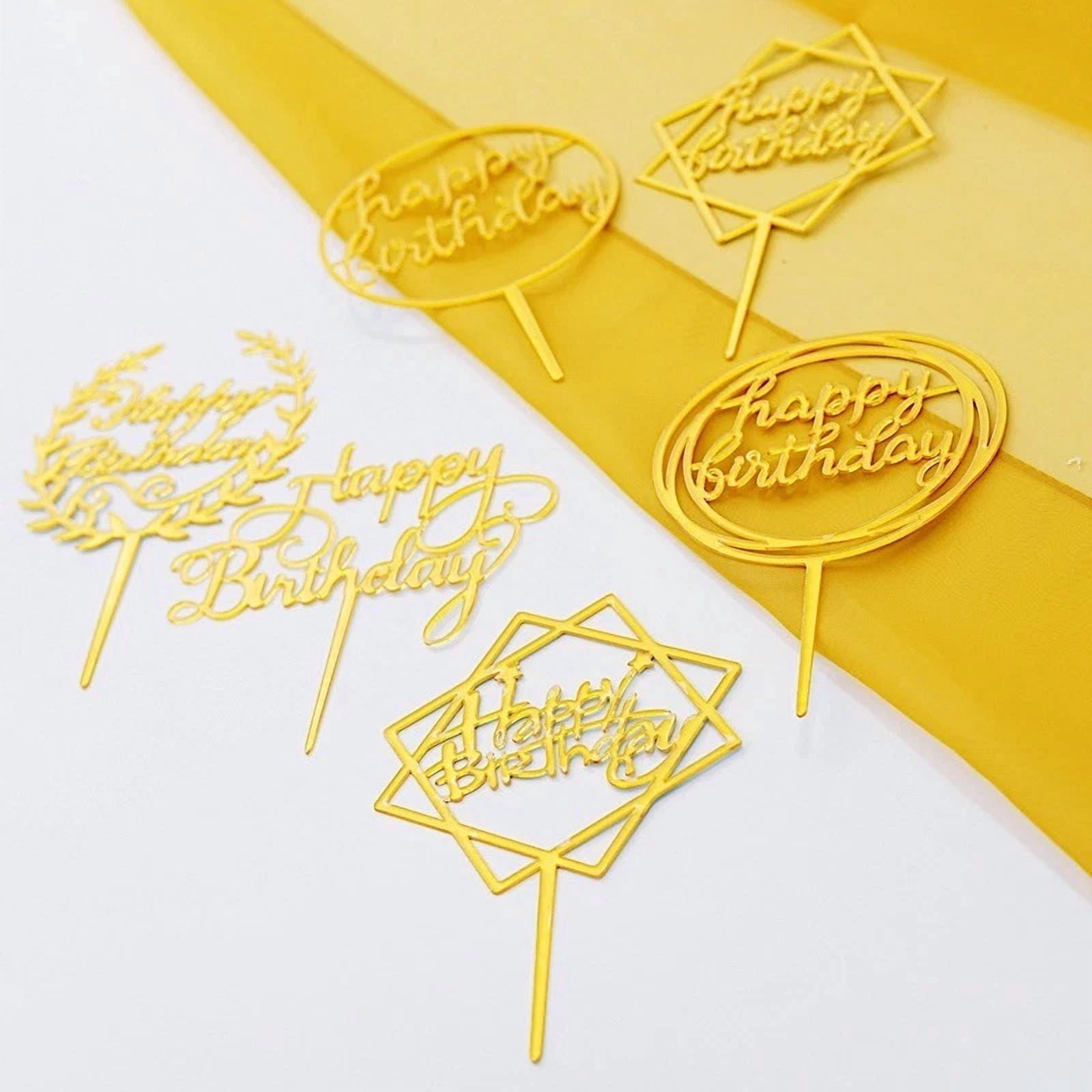 VAULT Happy Birthday Cake Topper Set, Decorative Acrylic Party Supplies (Gold, 6 in) m0xx4