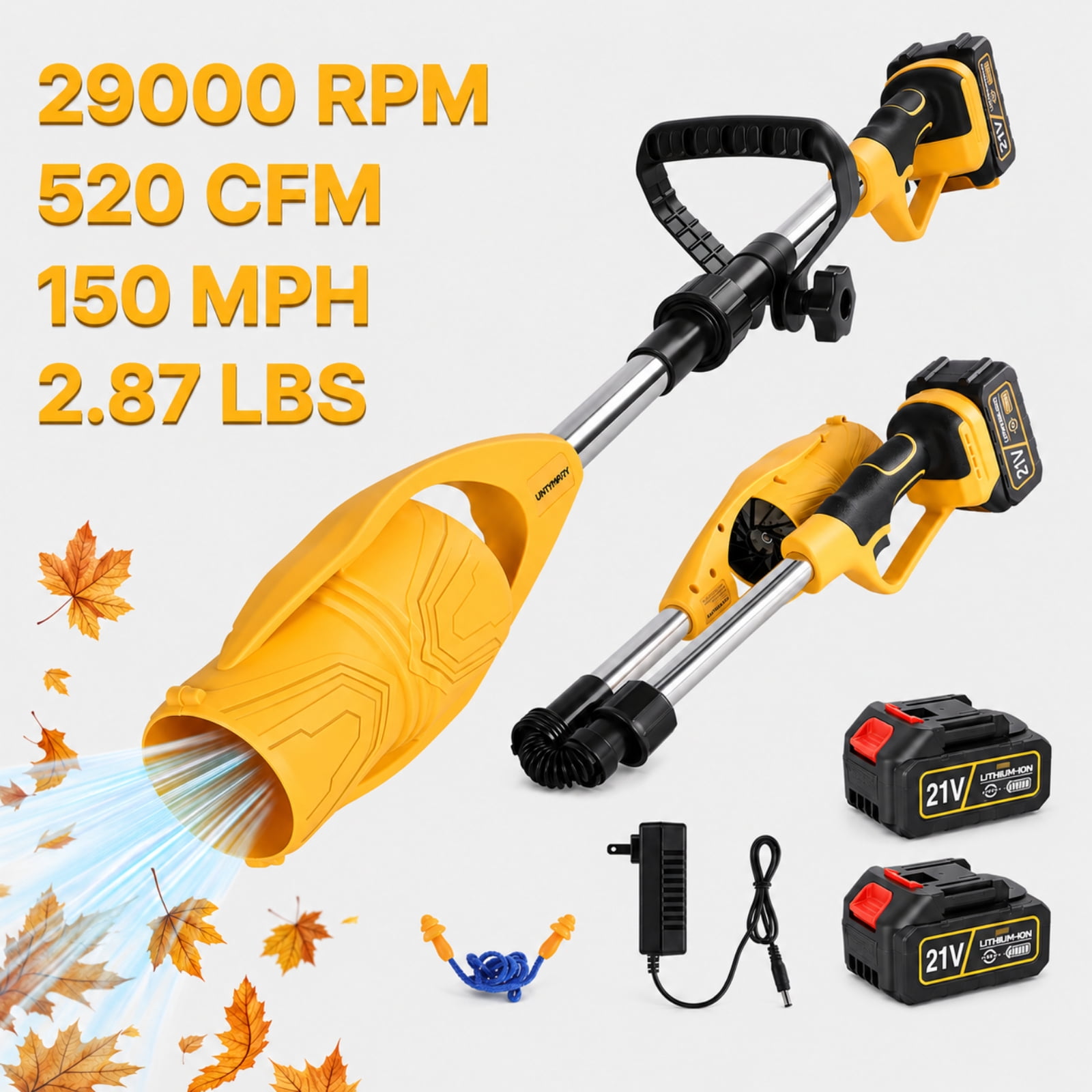 UNTIMATY Cordless Leaf Blower, High-Velocity Handheld Electric Blower for Lawn Care and Debris Clearing (Yellow, 2.87 lb) o1qy8