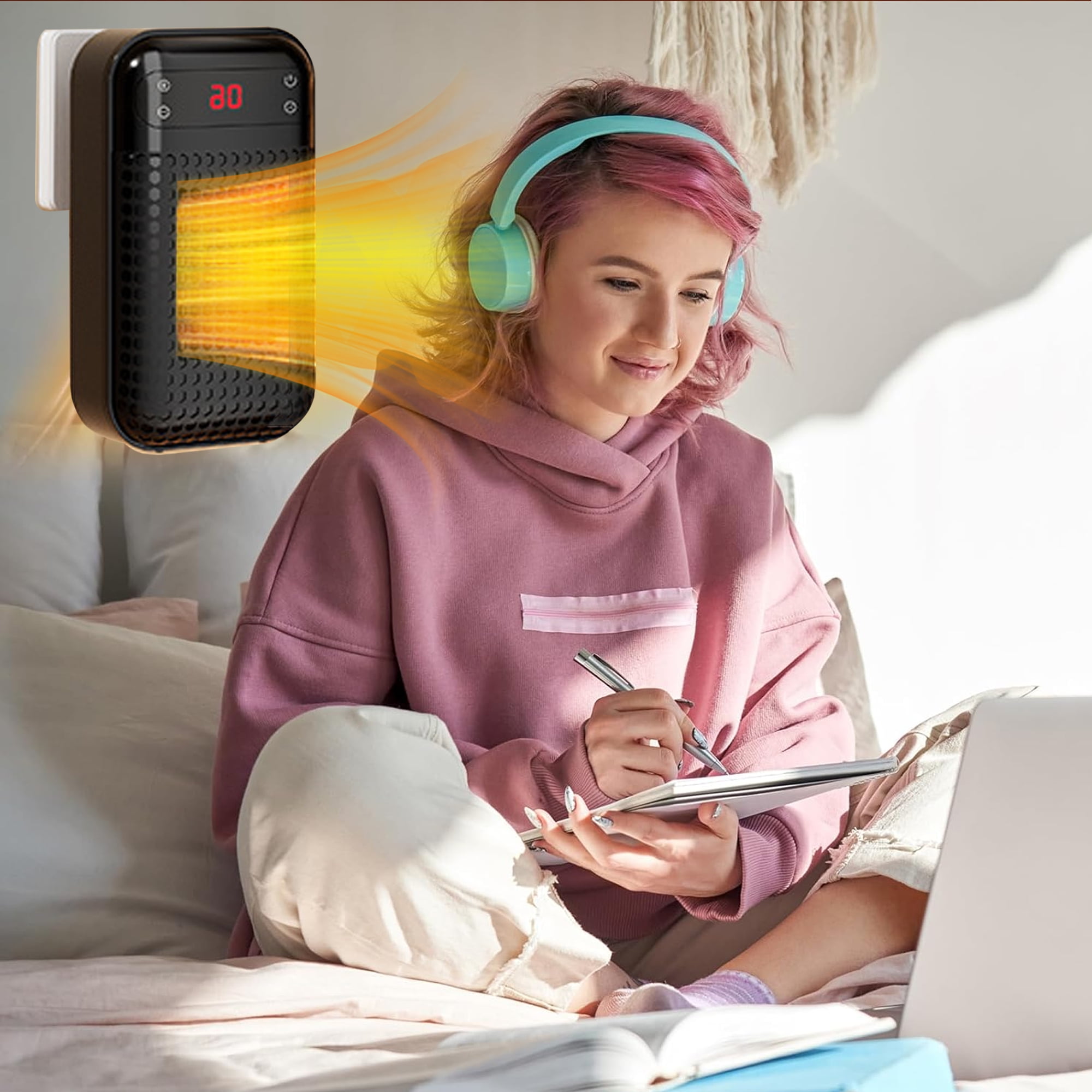 MUSICOZY Portable Electric Wall Space Heater with Adjustable Thermostat and Timer (Black, 500W) nlhj5