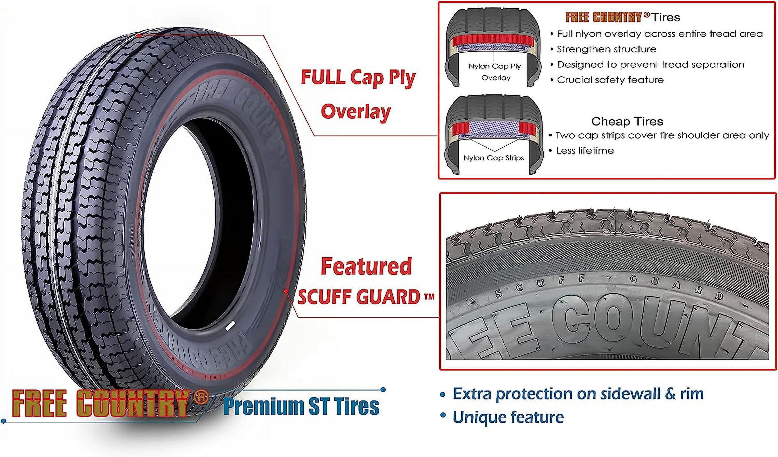 Free Country ST205/75D14 Trailer Tires Load Range C Deep Tread (Set of 4, 26.5 in Diameter) o7iio