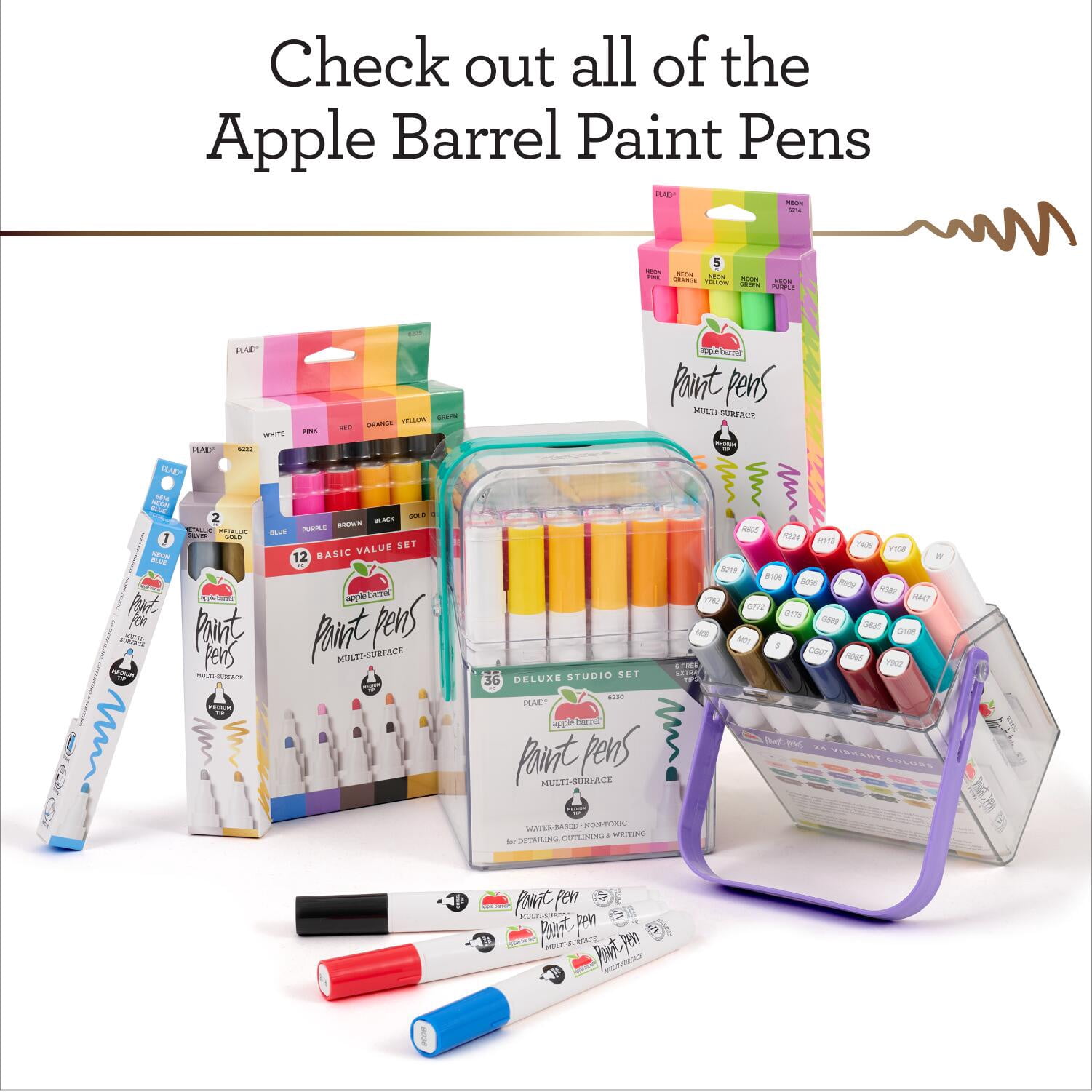 Apple Barrel Multi-Surface Paint Pens Deluxe Studio Set, Medium Tip (36 Count) iv4b6