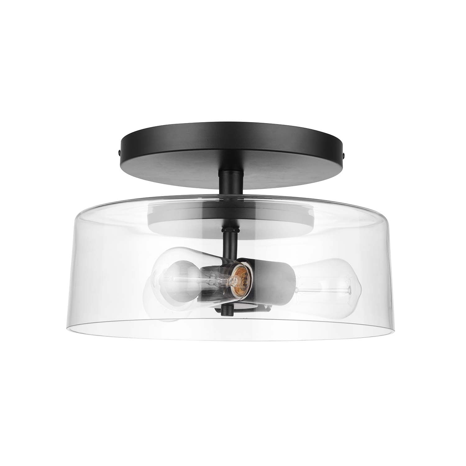 Globe Electric Wendell 3-Light Flush Mount Ceiling Light, Industrial Matte Black Fixture with Clear Glass Shade (13 in) v55af